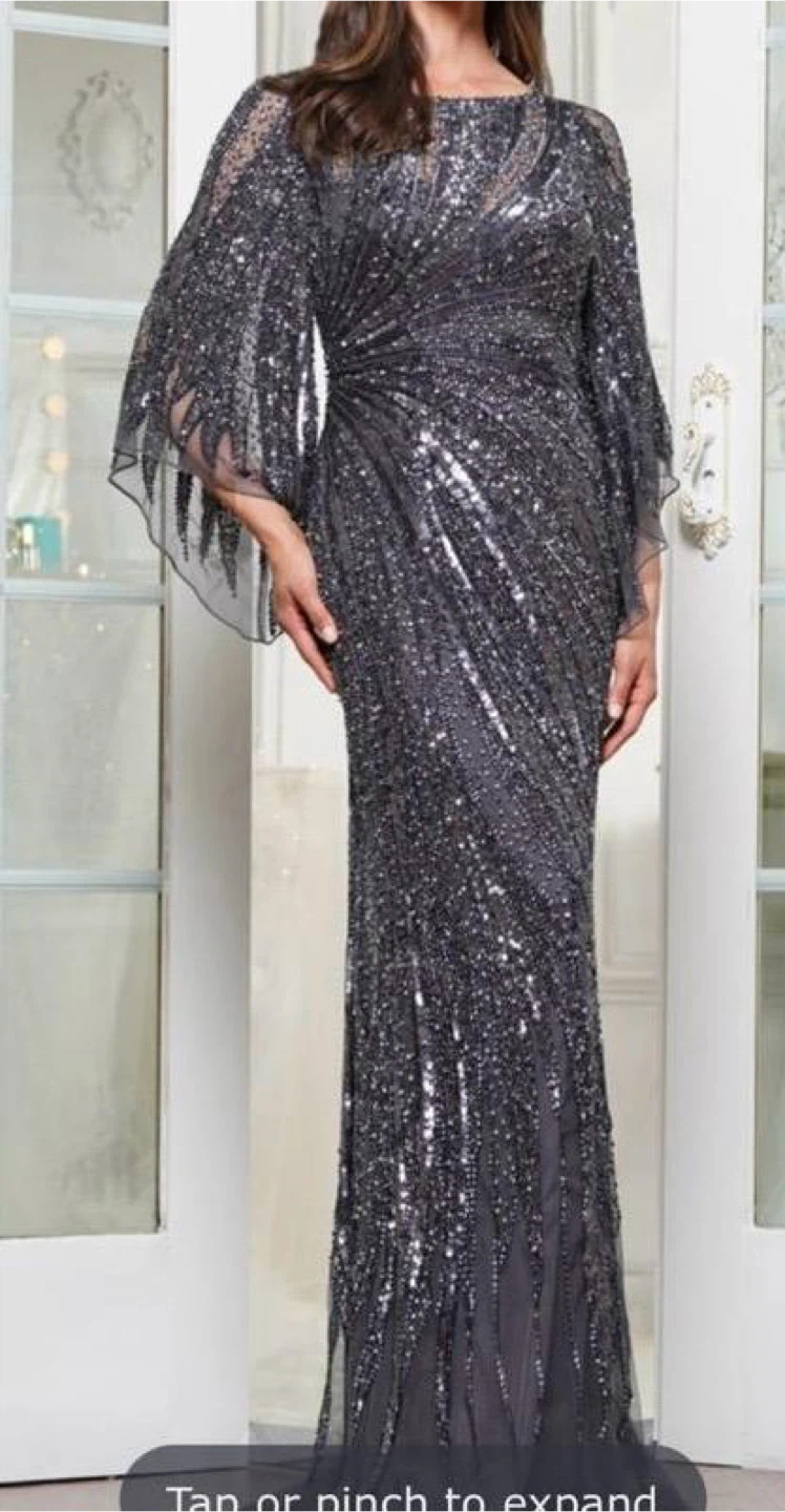 Size 10 Sequin Tulle Formal Dress with Cape Sleeves