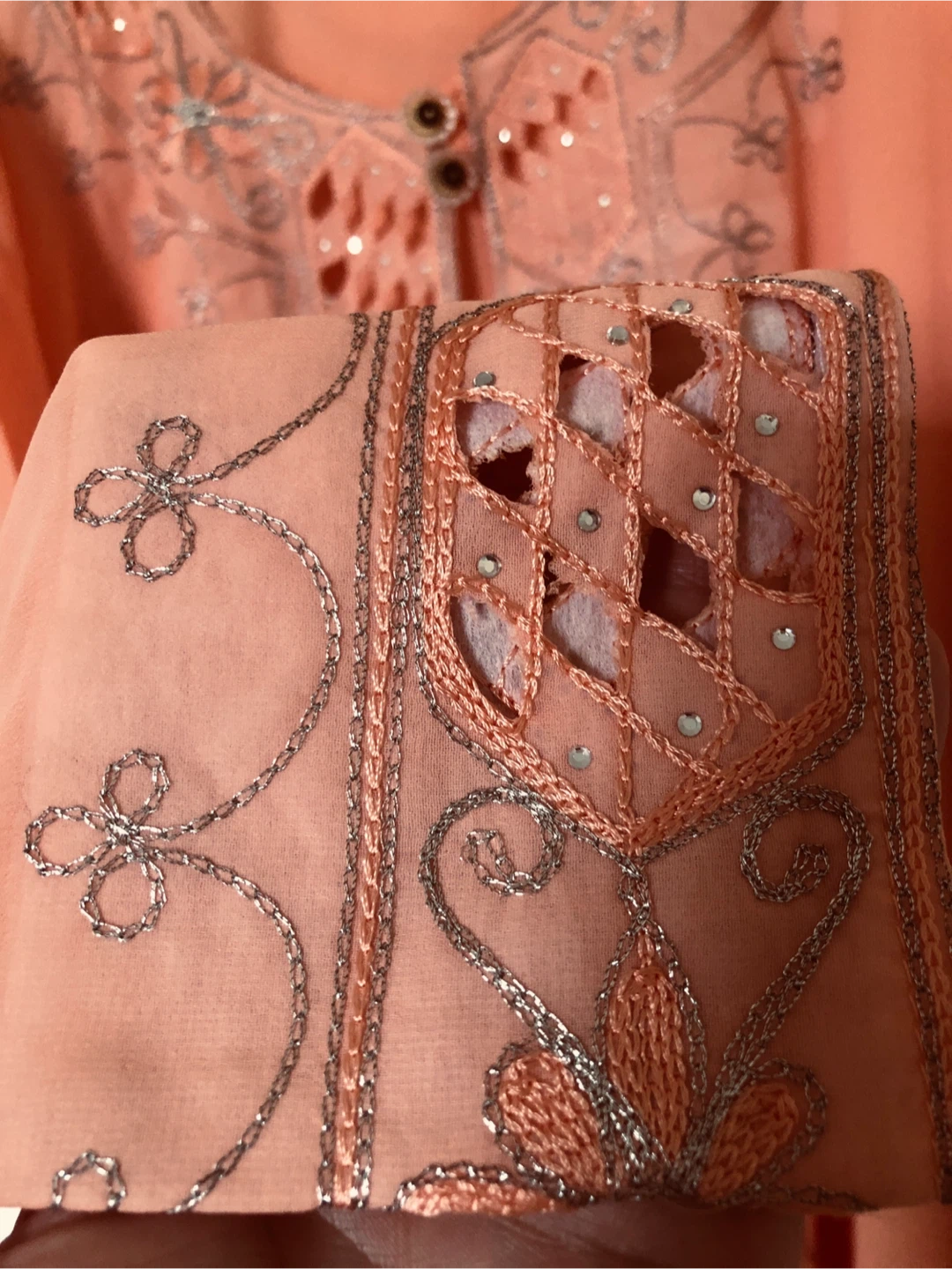 🏆 Women's Peach Embroidered Kaftan Dress Size L - photo 5