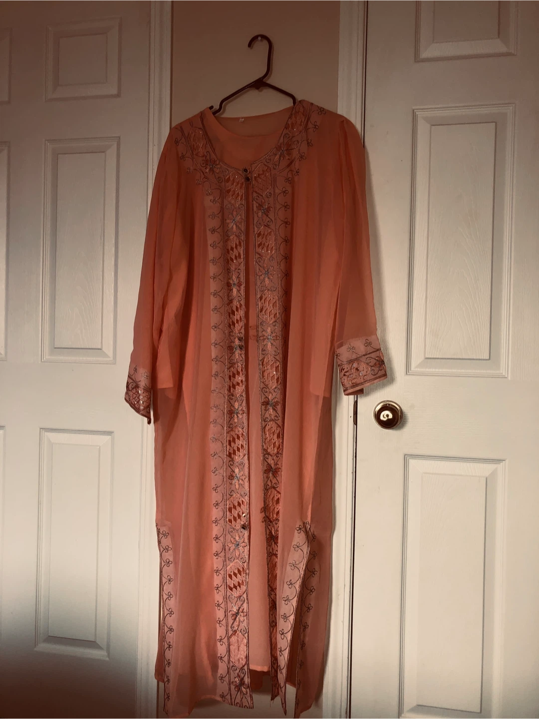 🏆 Women's Peach Embroidered Kaftan Dress Size L