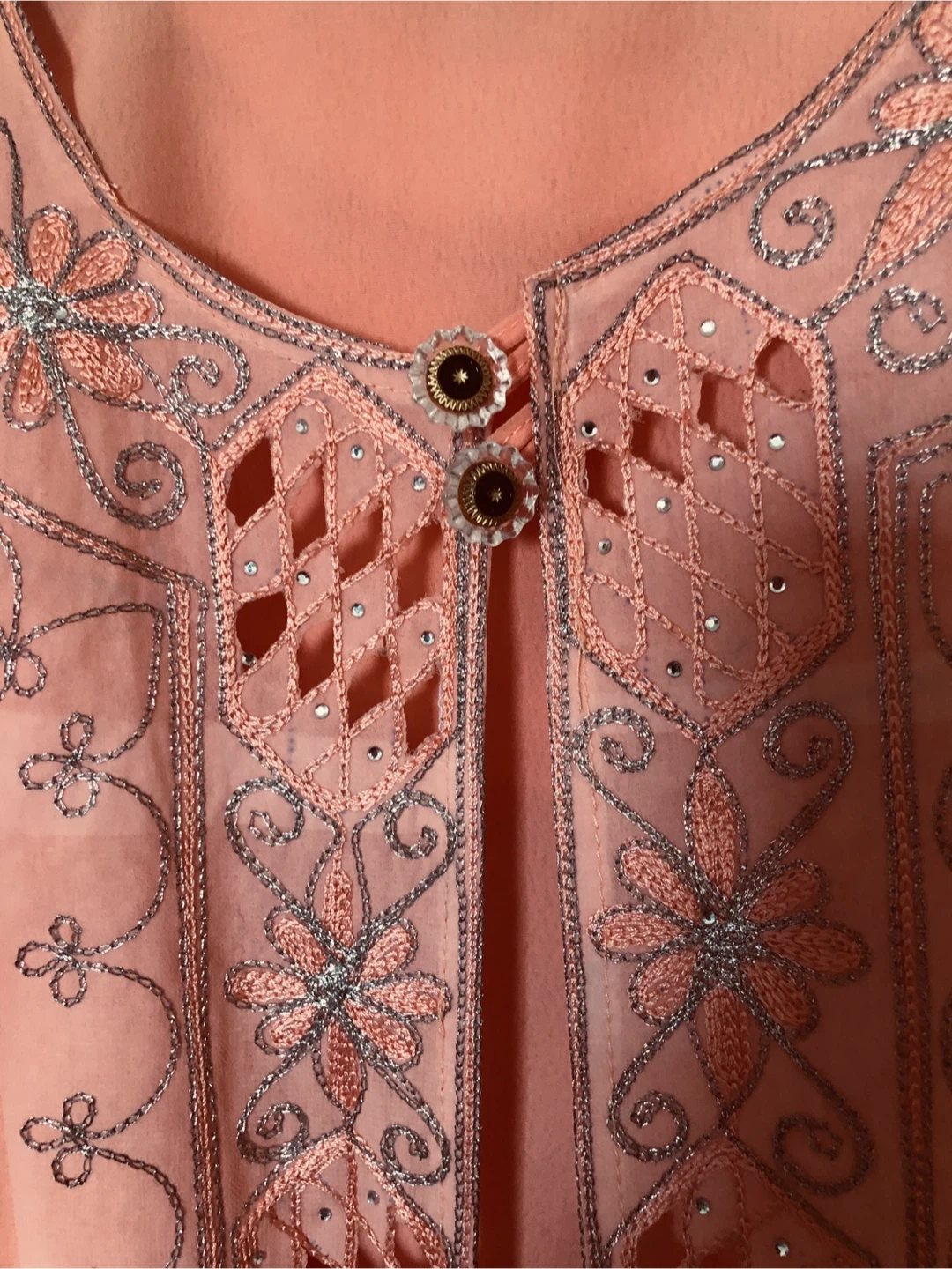 🏆 Women's Peach Embroidered Kaftan Dress Size L - photo 4