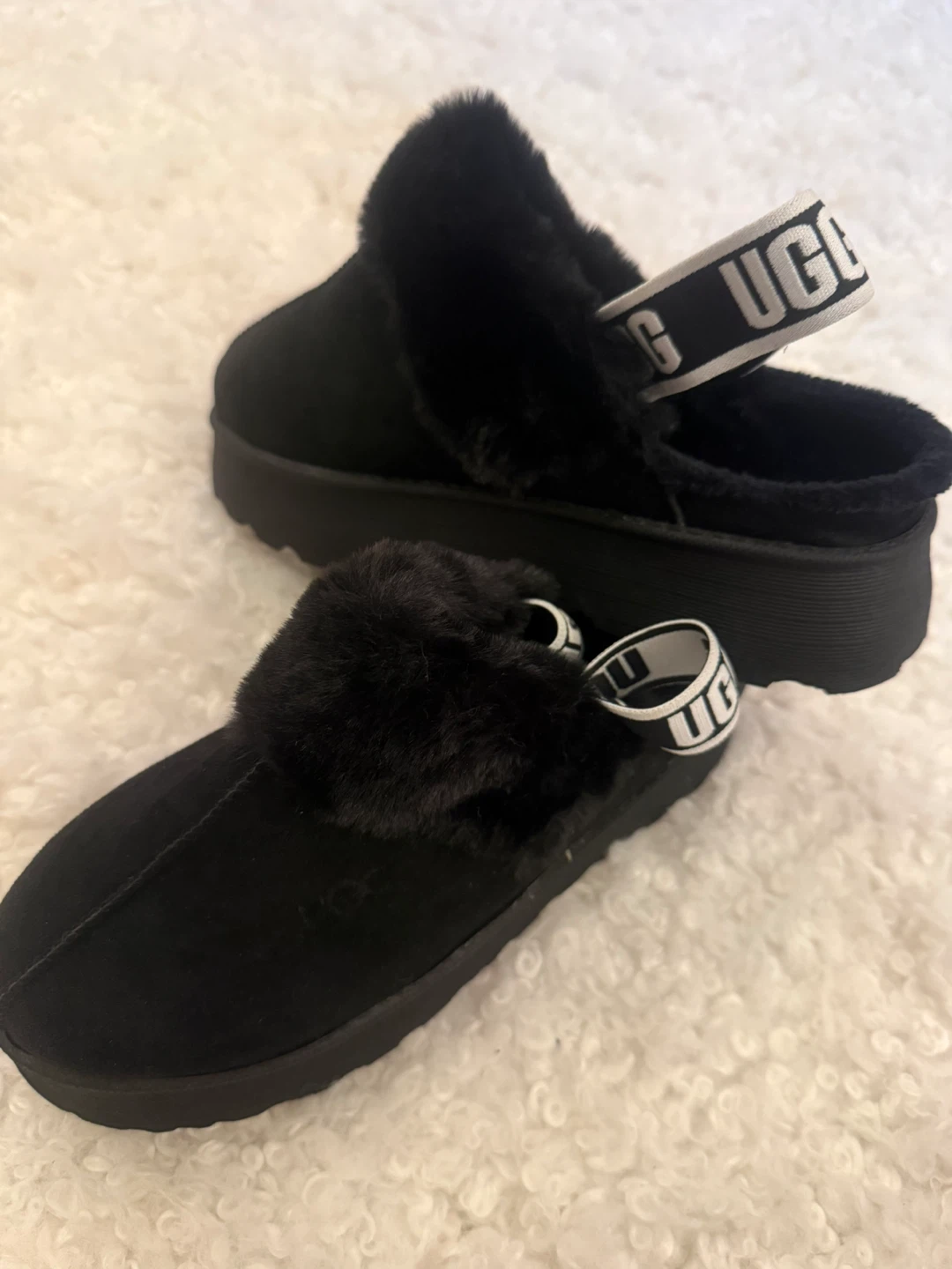UGG Black Suede Furry Slides - photo 4