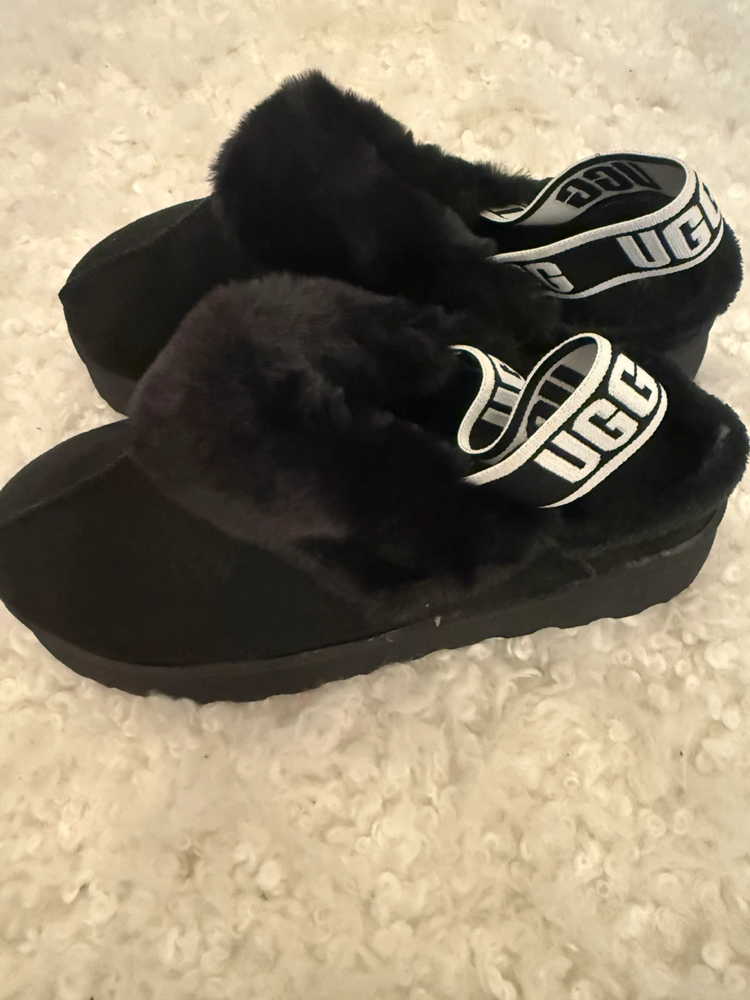 UGG Black Suede Furry Slides
