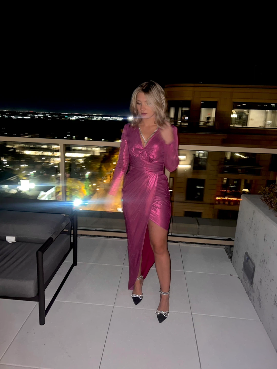 Pink Wrap Dress with Rhinestone Detail