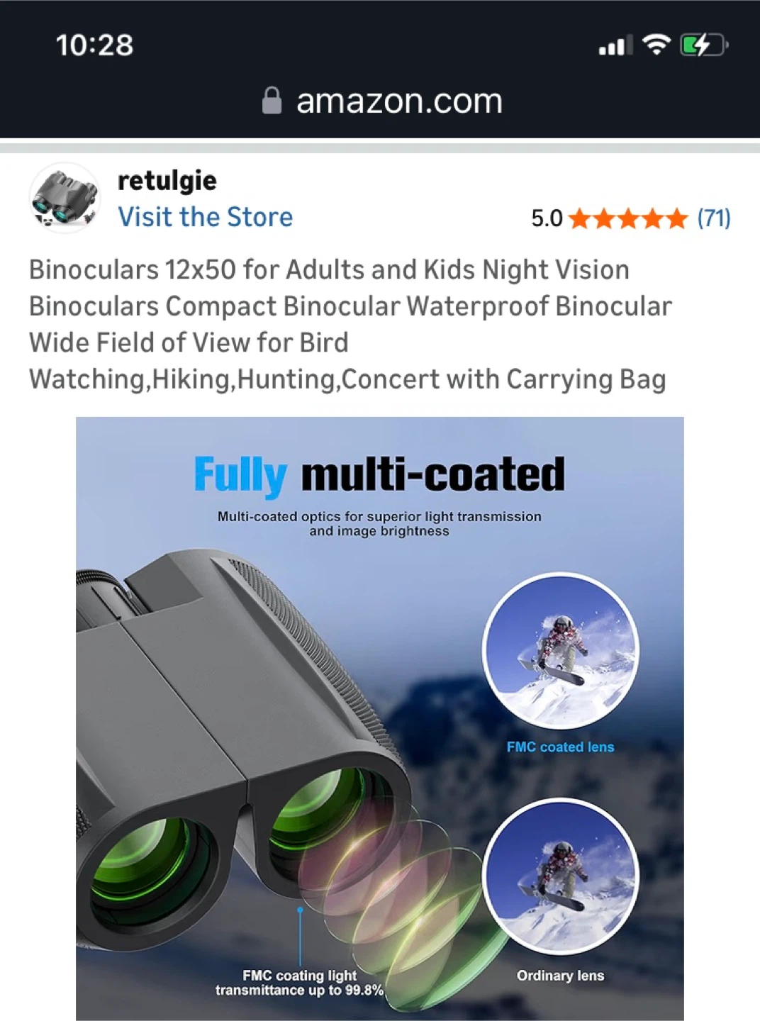 12x50 Compact Binoculars with Carrying Bag - photo 3
