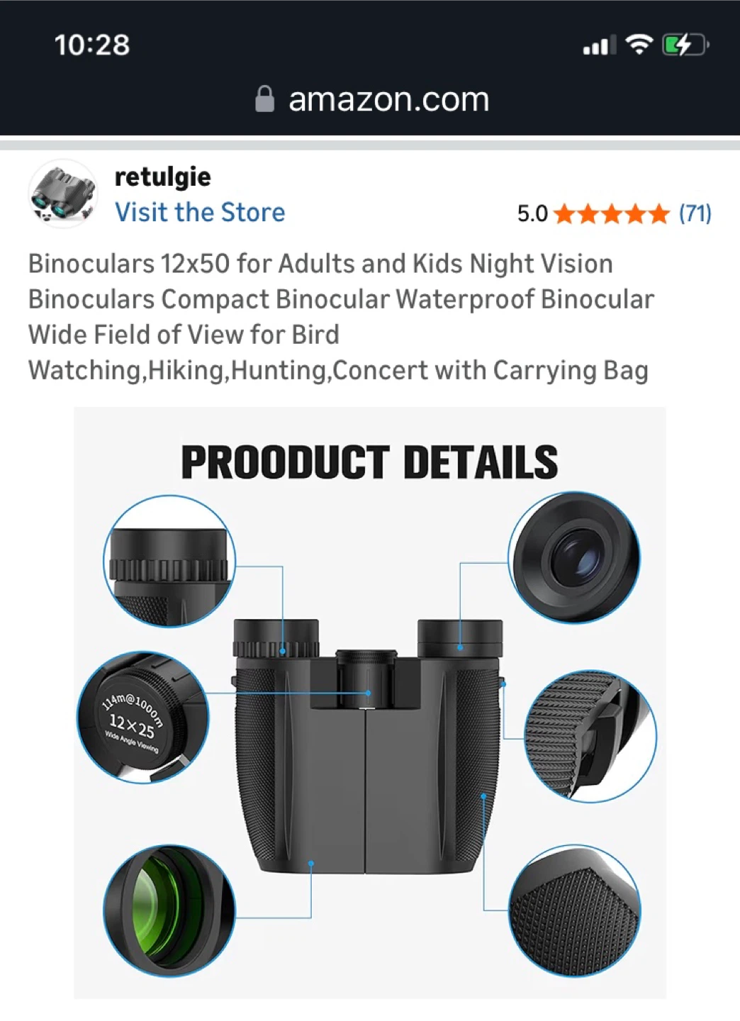 12x50 Compact Binoculars with Carrying Bag - photo 5