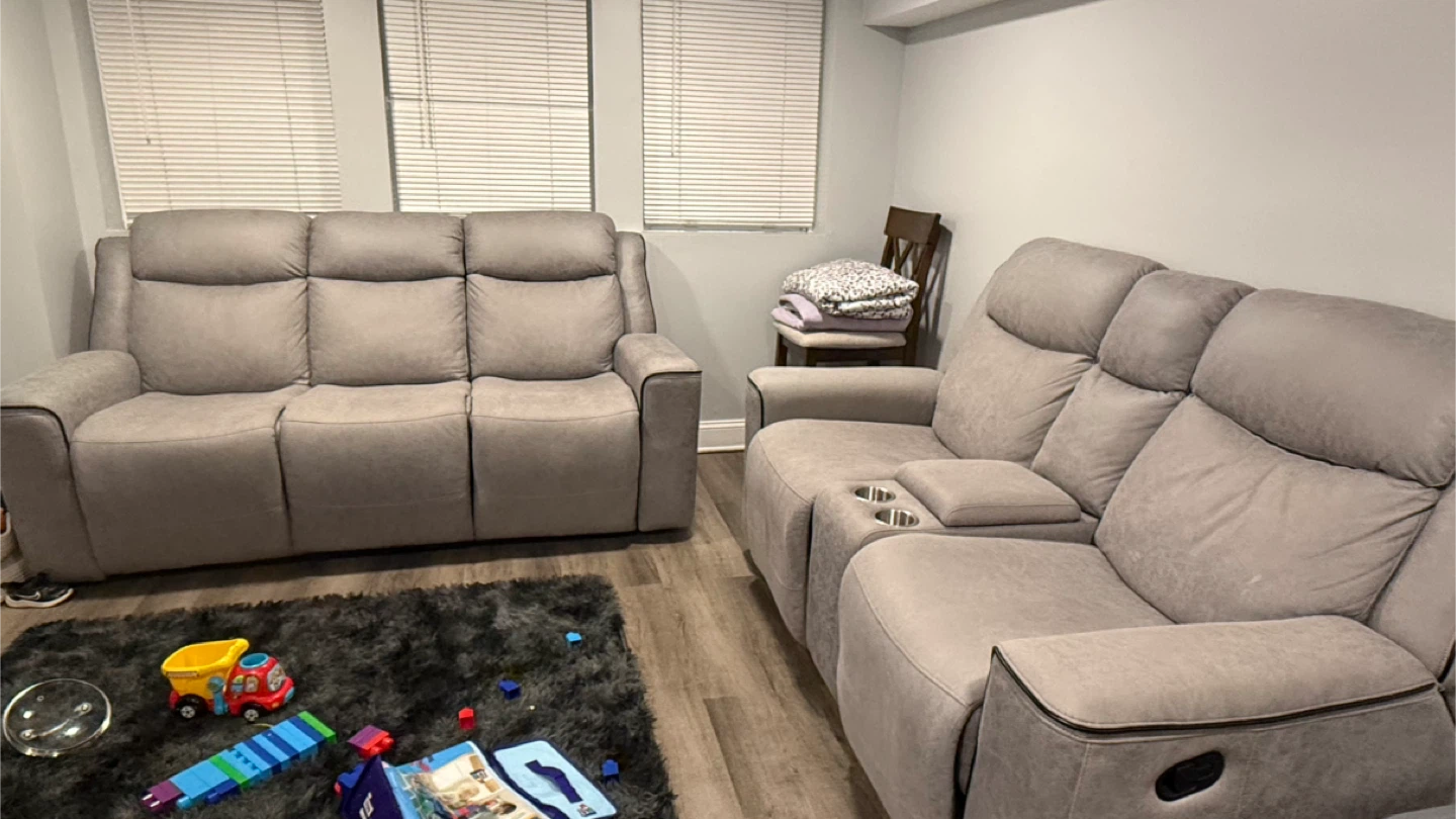 Gray Reclining Loveseat with Cup Holders