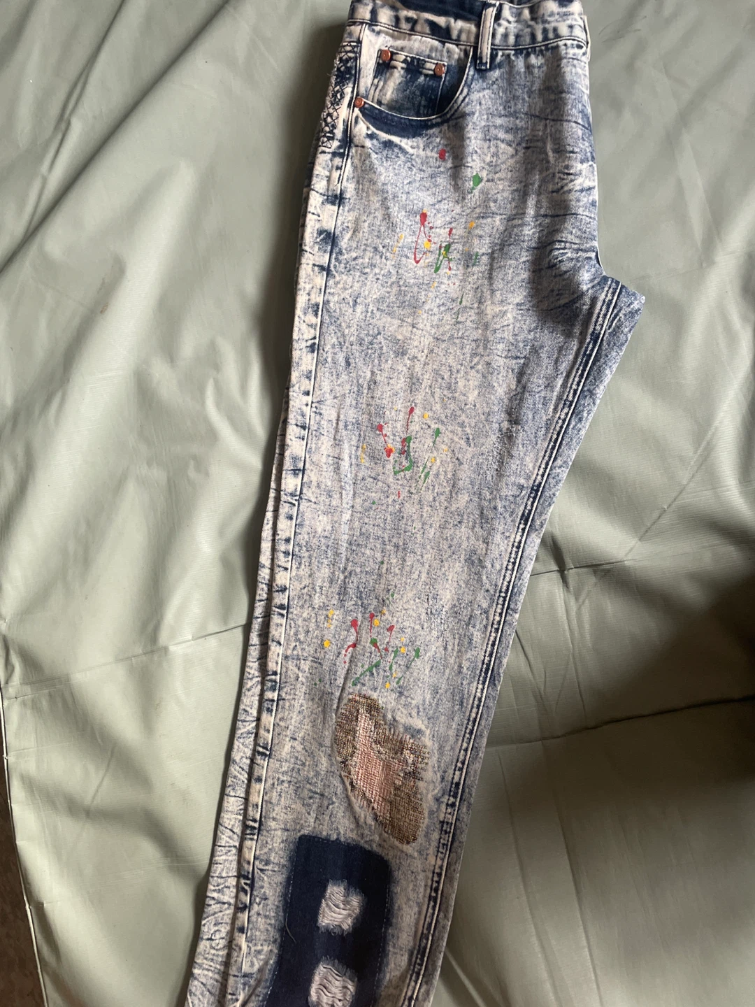 Men's Distressed Acid Wash Jeans with Paint Splatter - Size 34 - photo 2