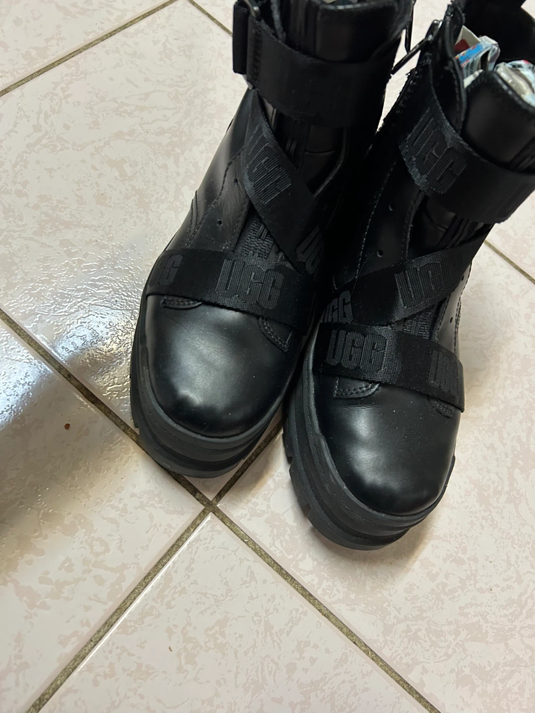 UGG Black Leather Platform Boots