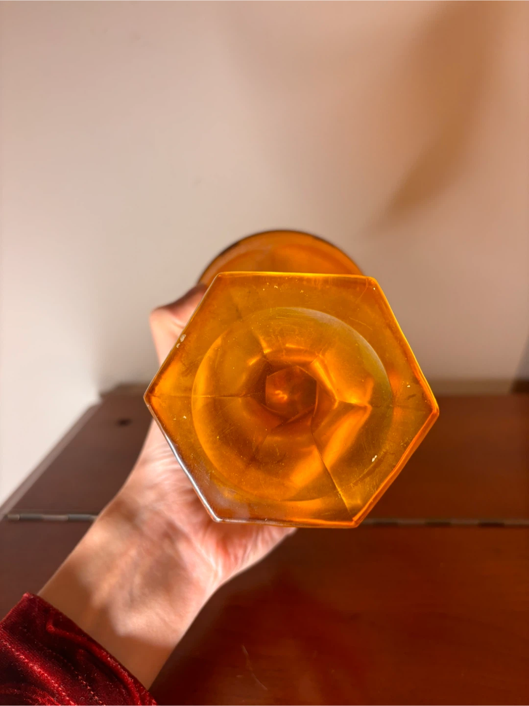 Vintage Iridescent Amber Carnival Glass Lidded Jar - photo 4