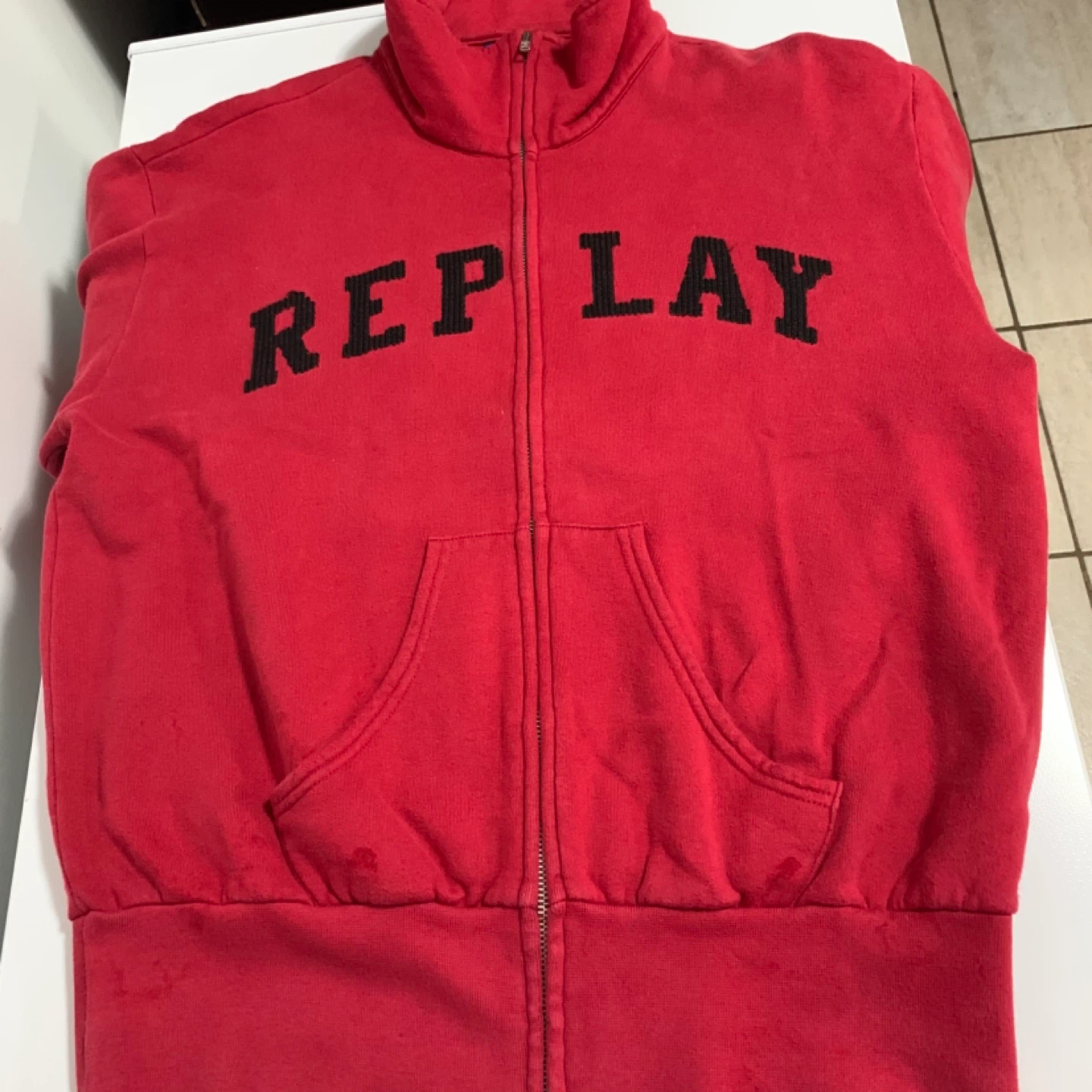 Vintage  Replay Red Zip-Up Hoodie
