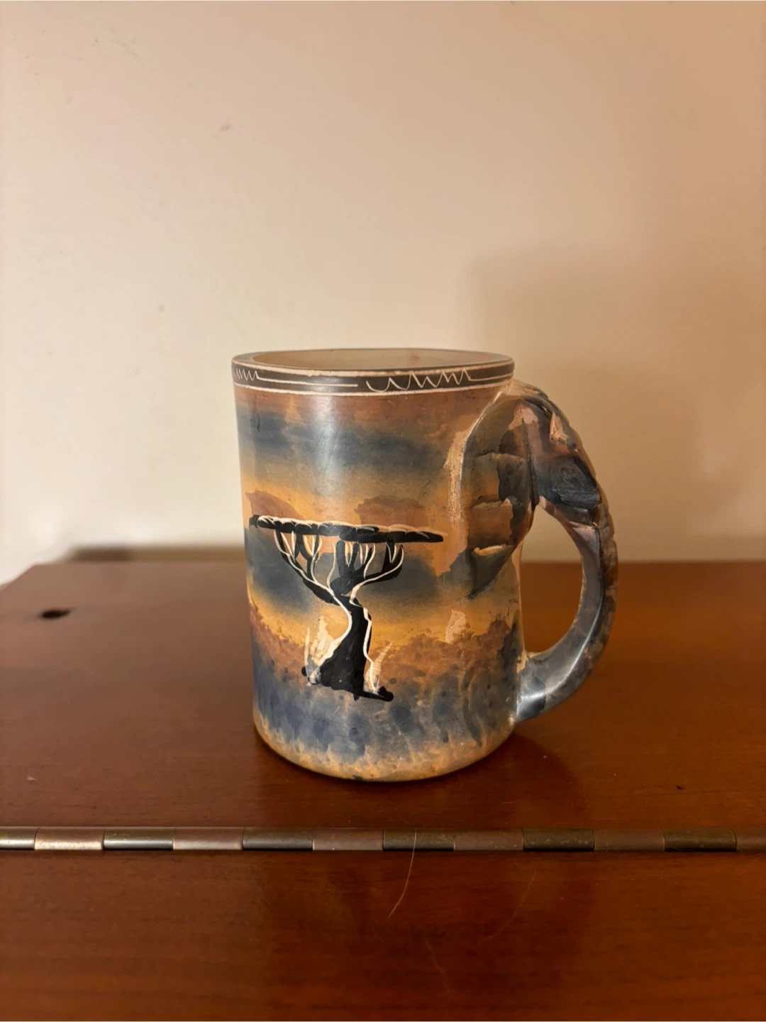 Hand-Painted Elephant Mug with Carved Handle
