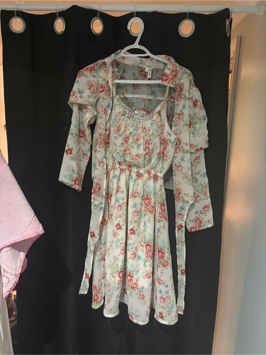 Floral Print Sheer Button-Up Jacket and Dress Set