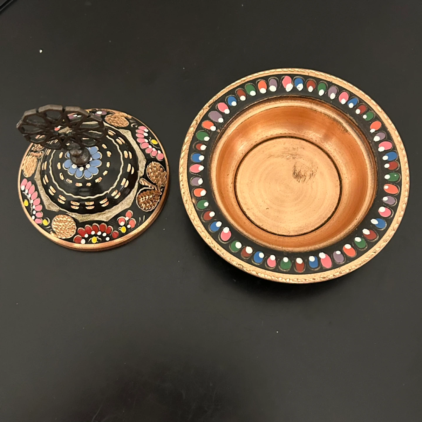 Vintage Hand-Painted Copper Trinket Box – Boho Enamel - photo 3