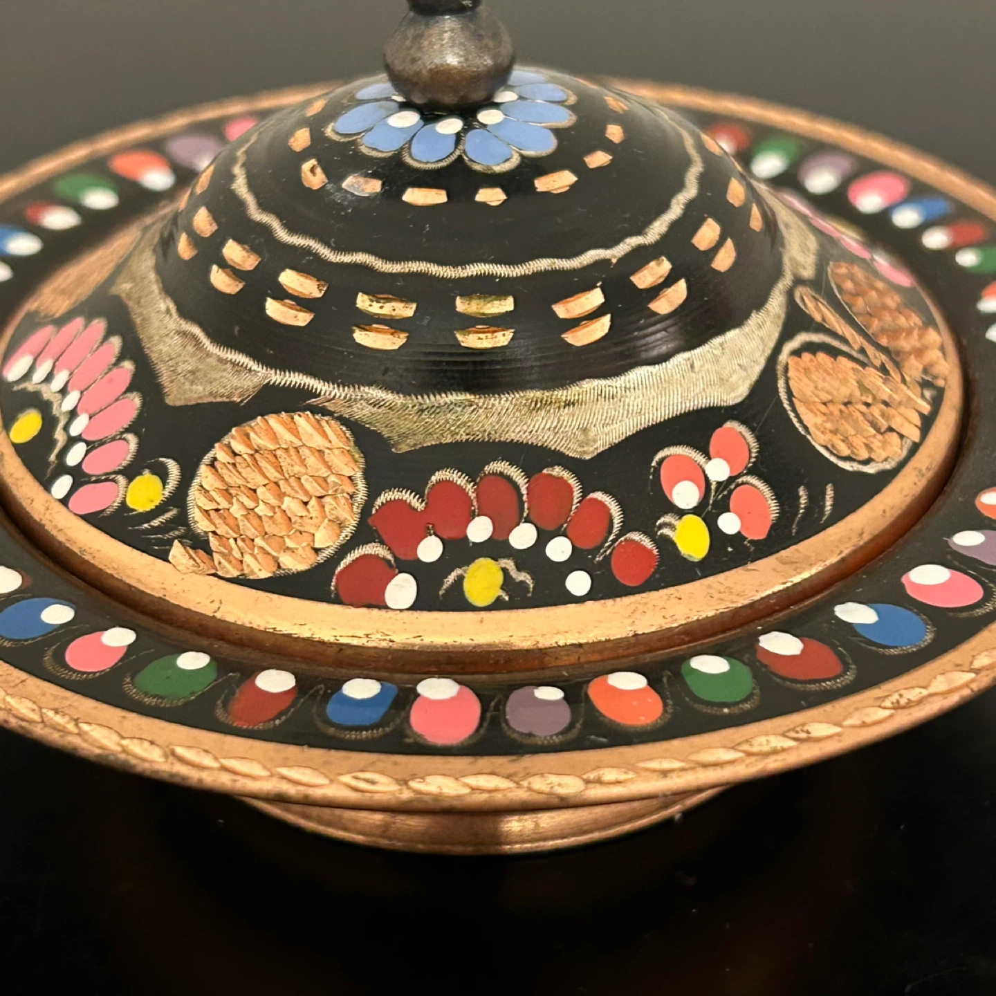 Vintage Hand-Painted Copper Trinket Box – Boho Enamel - photo 2