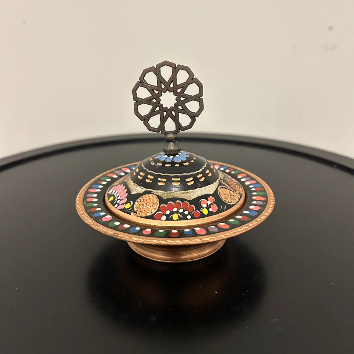 Vintage Hand-Painted Copper Trinket Box – Boho Enamel