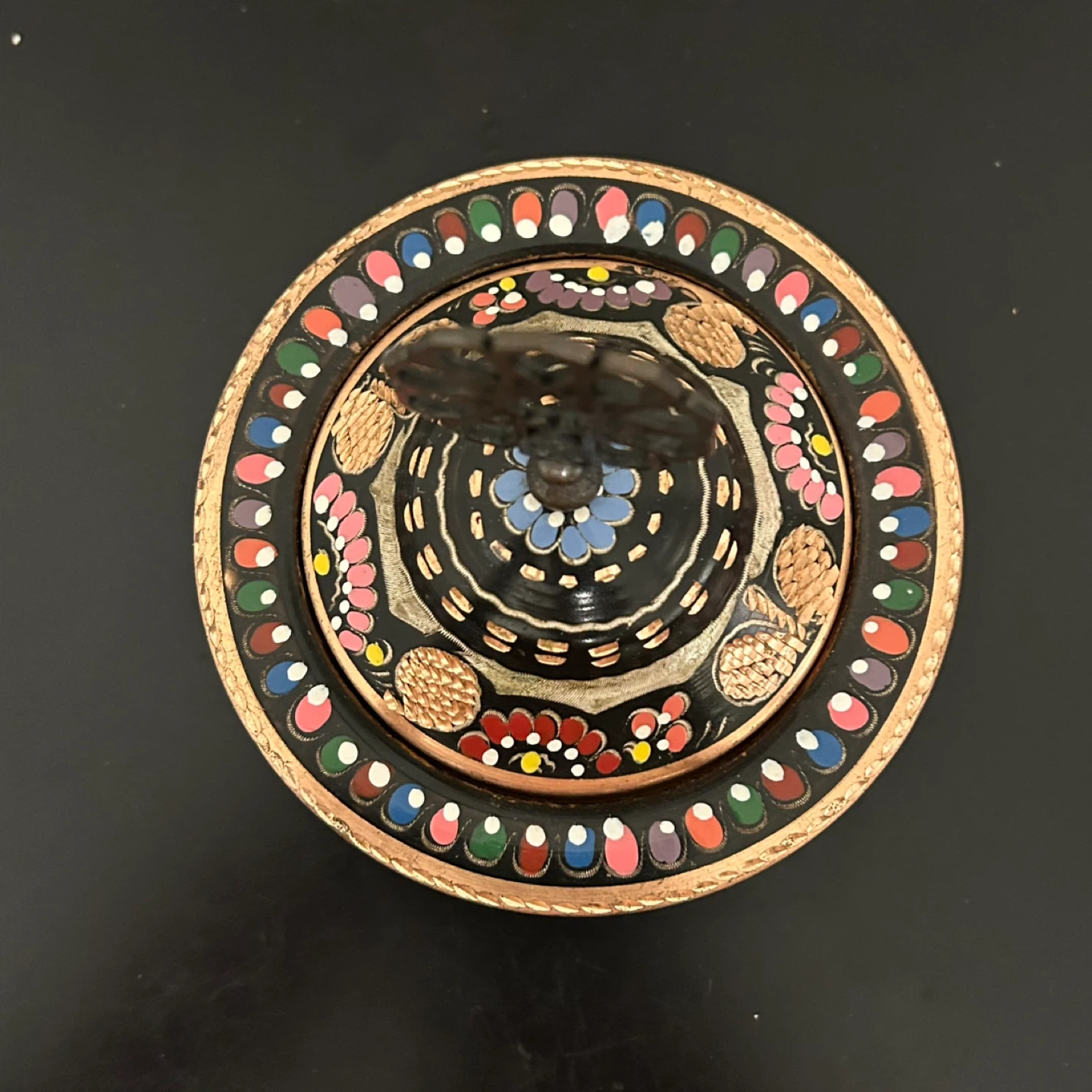 Vintage Hand-Painted Copper Trinket Box – Boho Enamel - photo 4