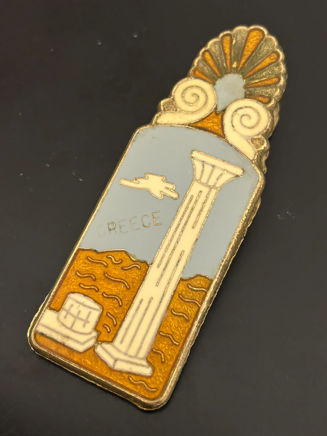 Vintage Greek Enamel Brass Clip 🏆