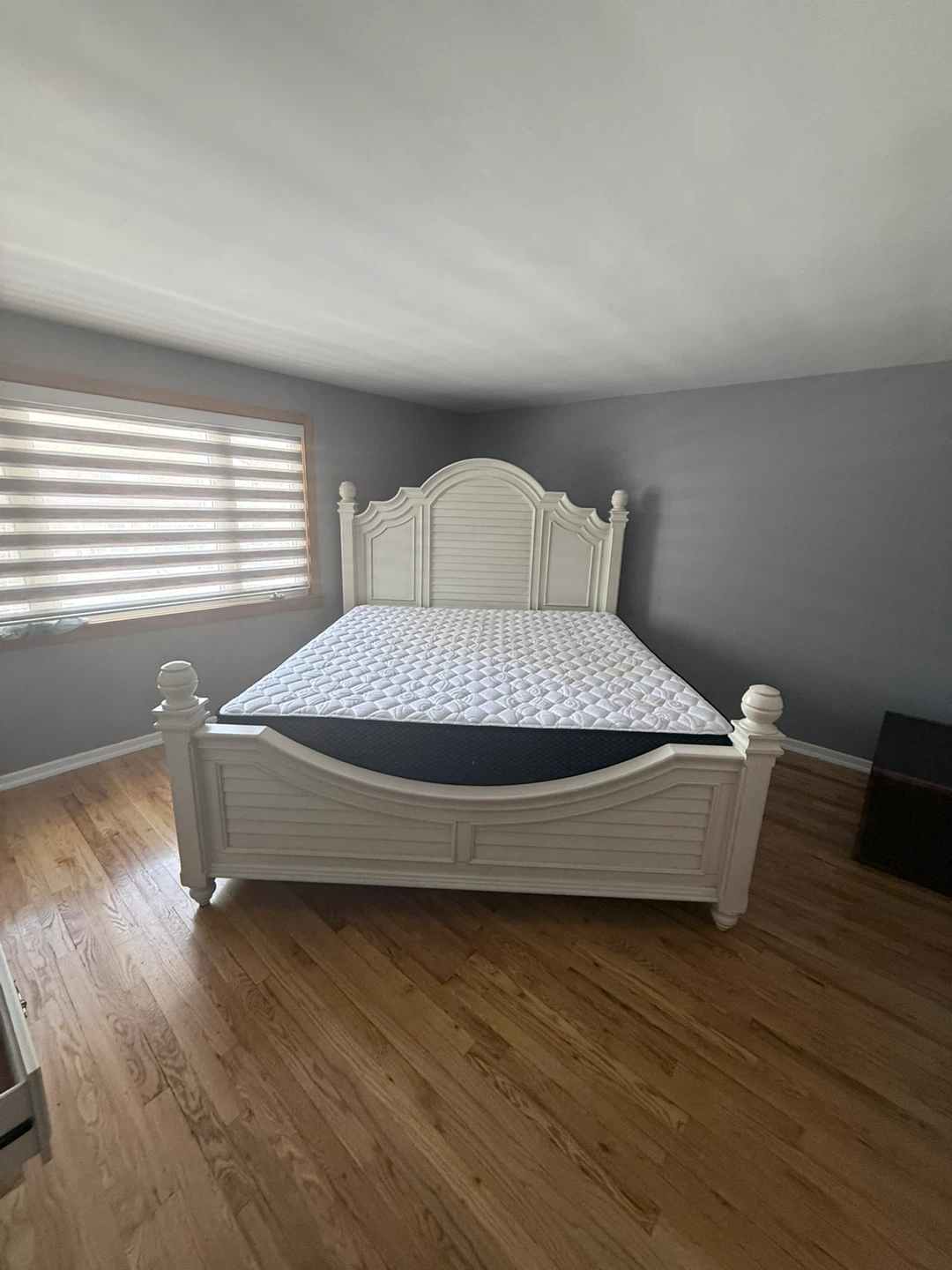 White Bedroom Set - Bed Frame and Dresser with Mirror