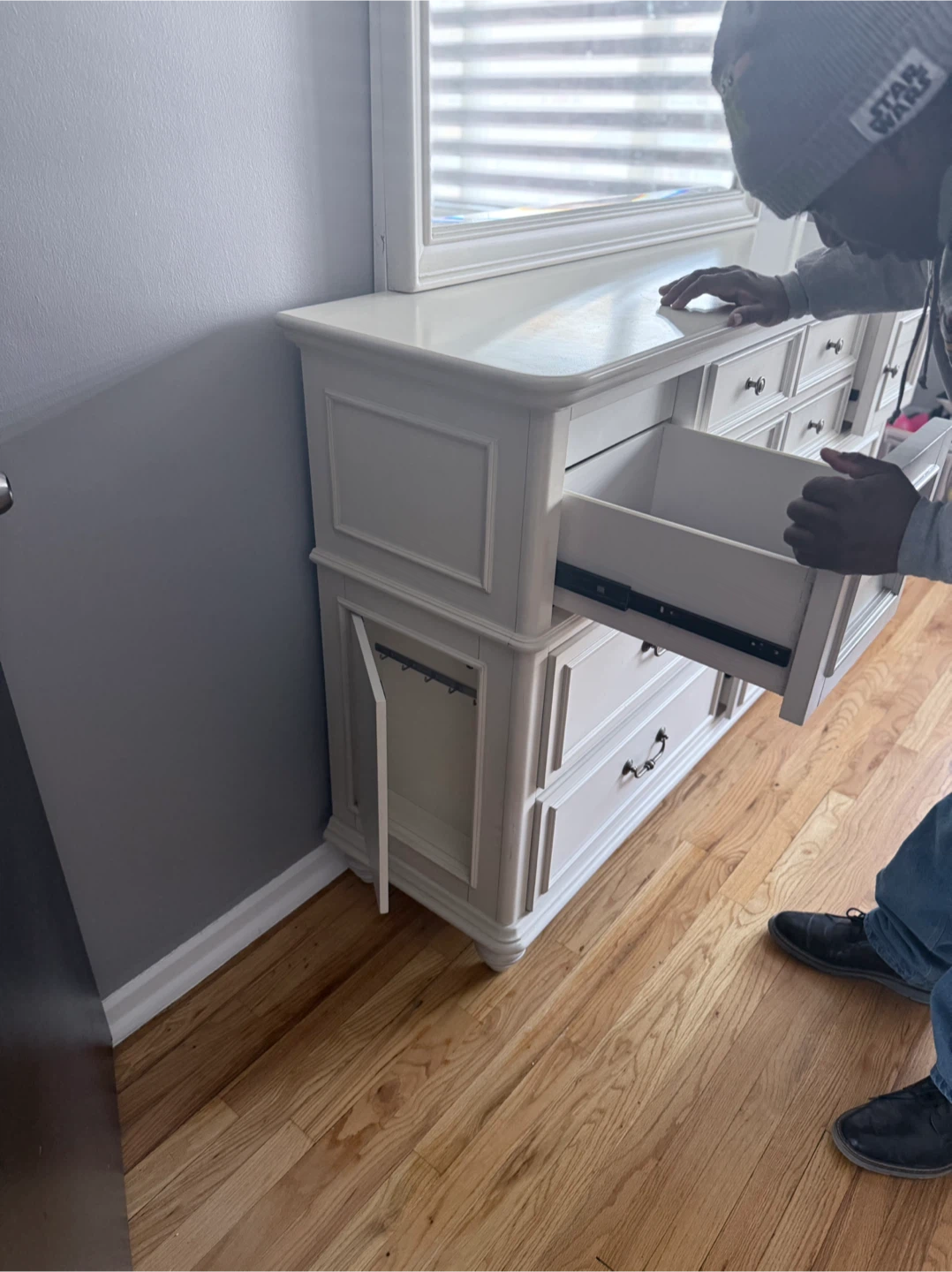 White Bedroom Set - Bed Frame and Dresser with Mirror - photo 4