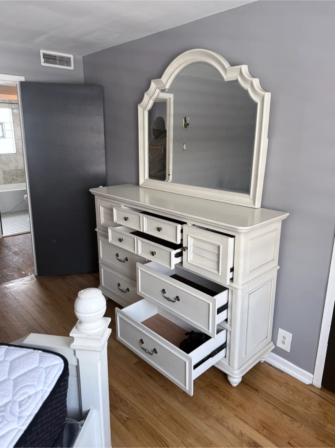 White Bedroom Set - Bed Frame and Dresser with Mirror - photo 2