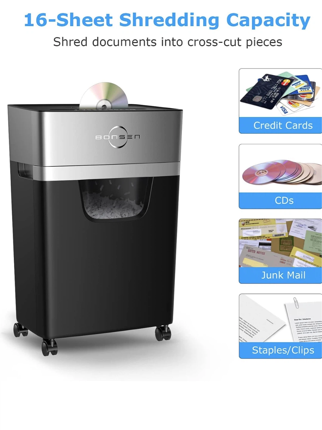 Bonsen Paper Shredder with 5.3 Gallon Pull-Out Bin - photo 3