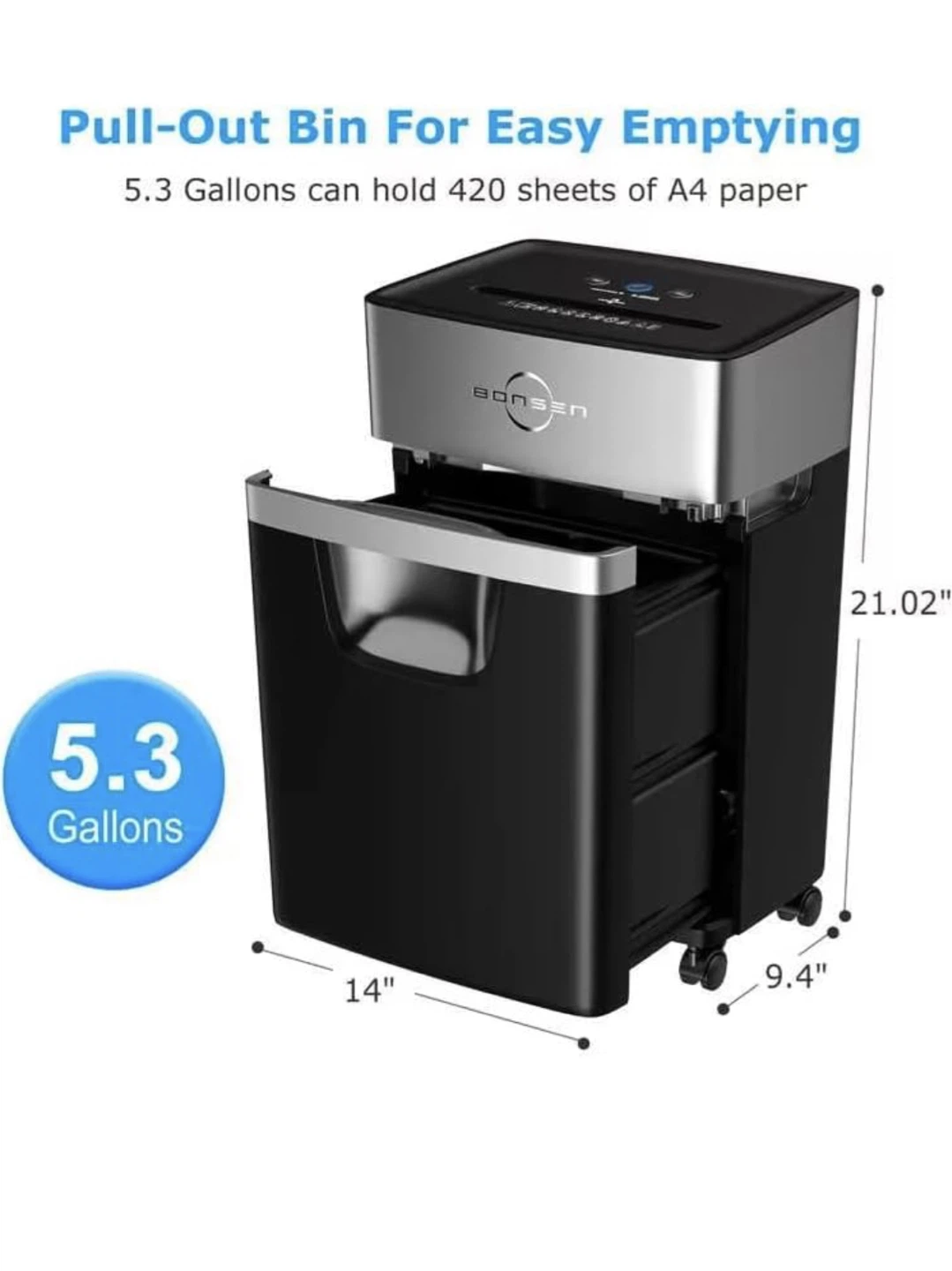 Bonsen Paper Shredder with 5.3 Gallon Pull-Out Bin - photo 4