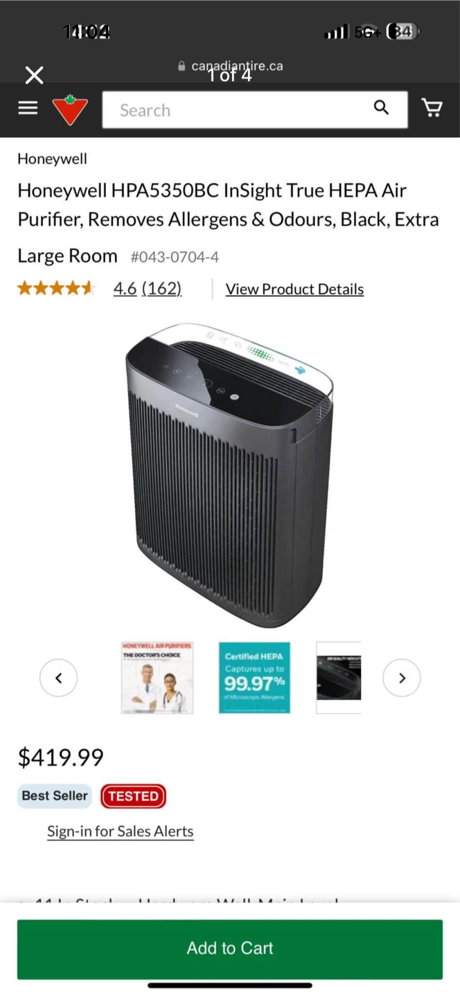 Honeywell Insight True HEPA Air Purifier HPA5350BC