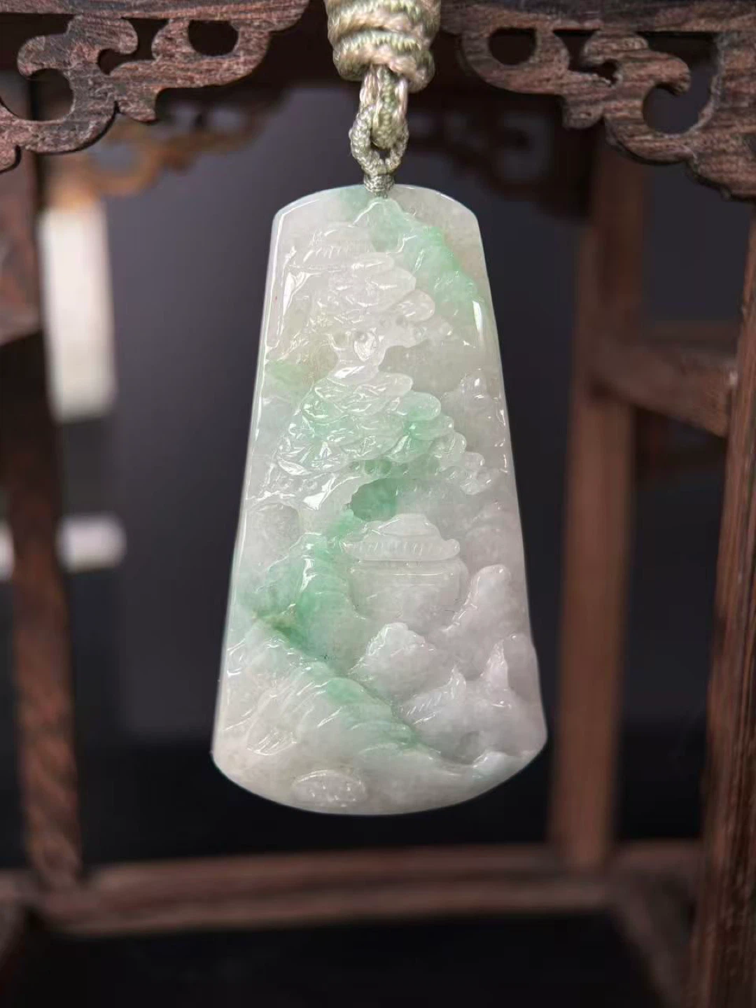 Carved Jadeite Landscape Pendant