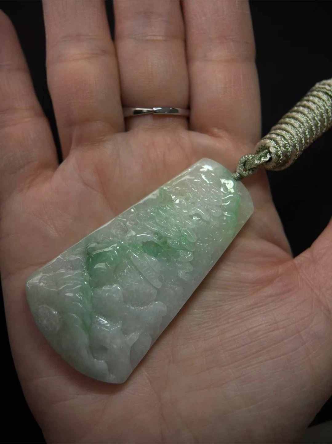 Carved Jadeite Landscape Pendant - photo 3