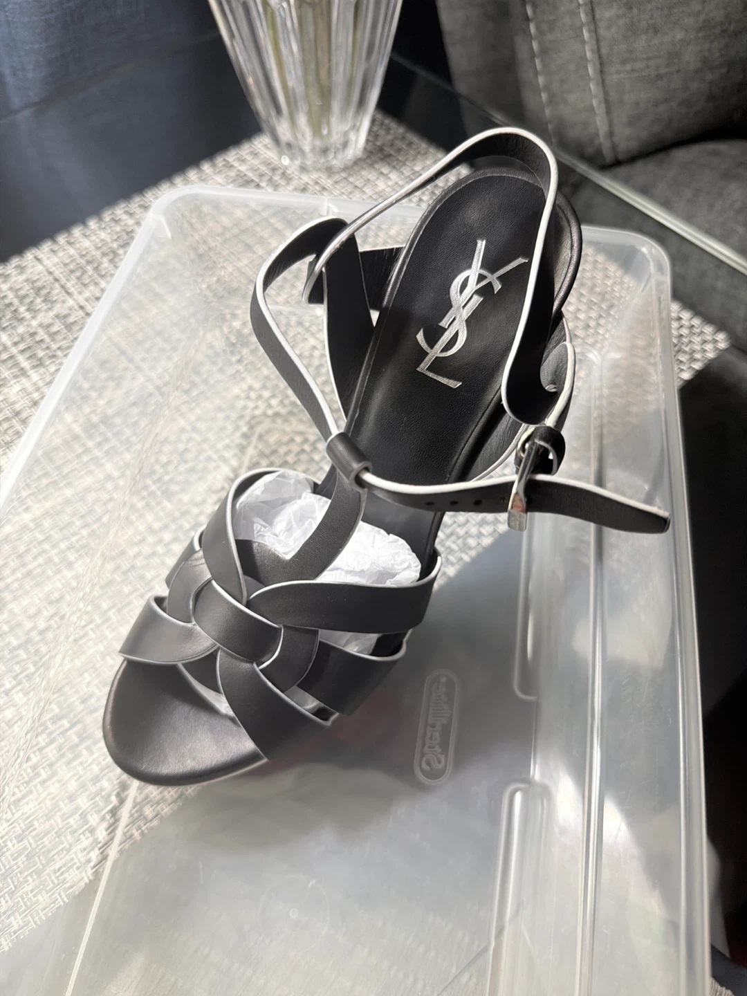Saint Laurent Tribute Black Leather Platform Sandals - photo 2