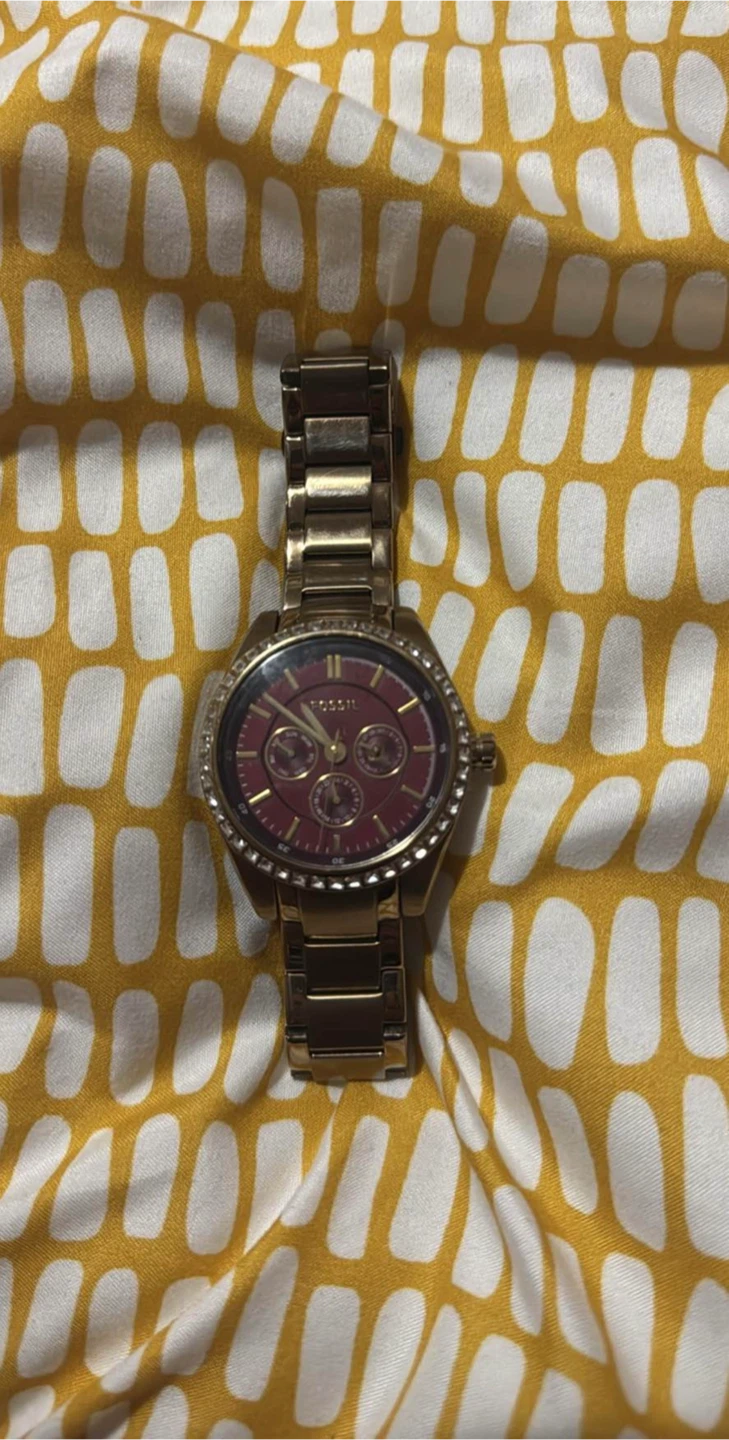 Fossil Watch - Gold Tone with Burgundy Dial