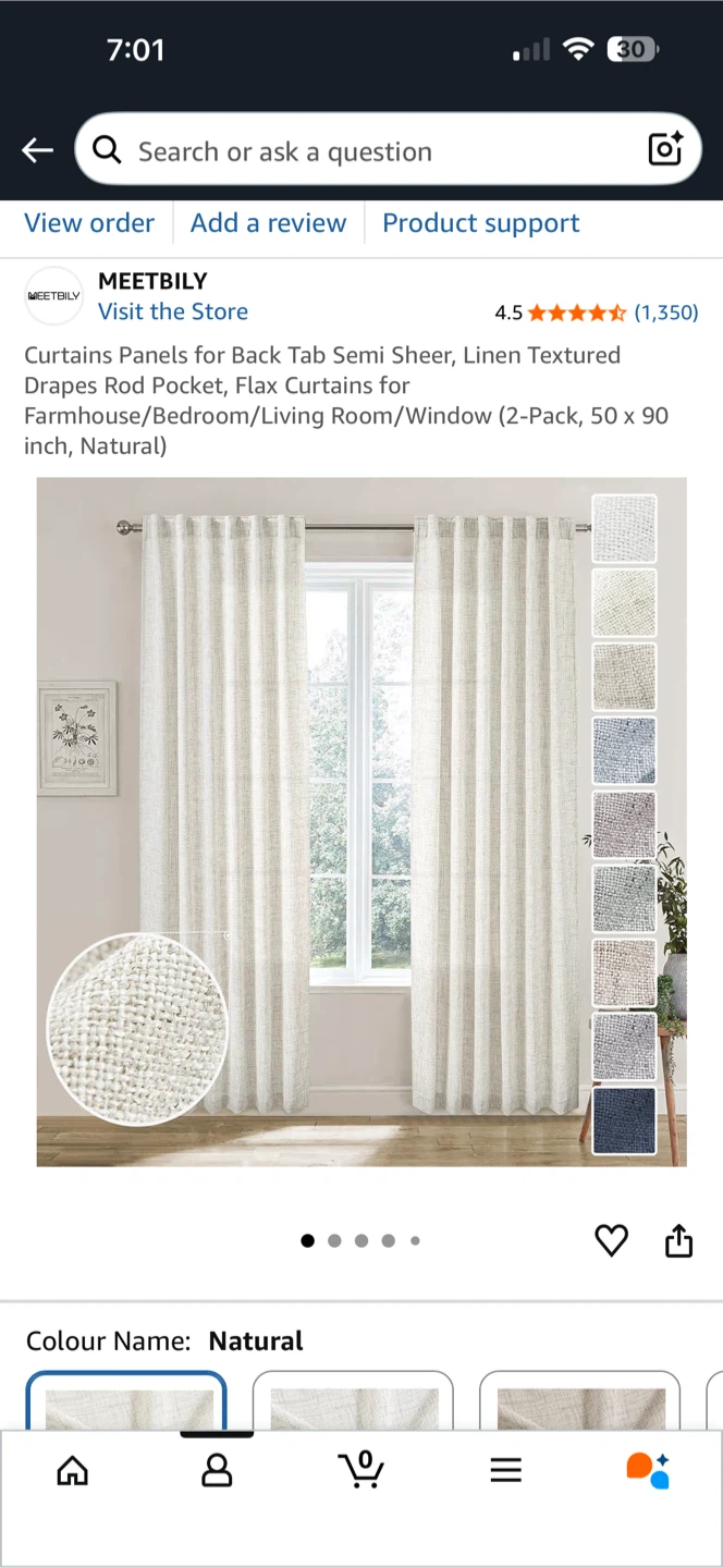 MEETBILY 2-Pack Linen Textured Curtains (Natural, 50 x 90 inch)