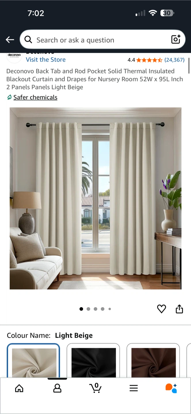 Deconovo Back Tab and Rod Pocket Light Beige Curtains (2 Panels)