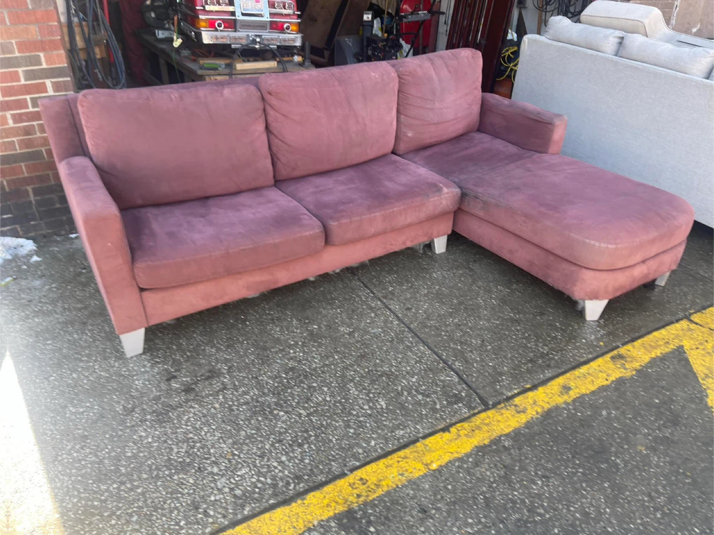 Pink Velvet Sectional Sofa with Chaise