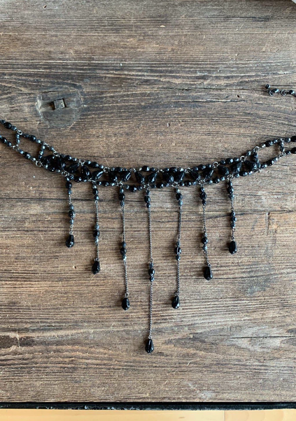 Black Beaded Dangle Necklace