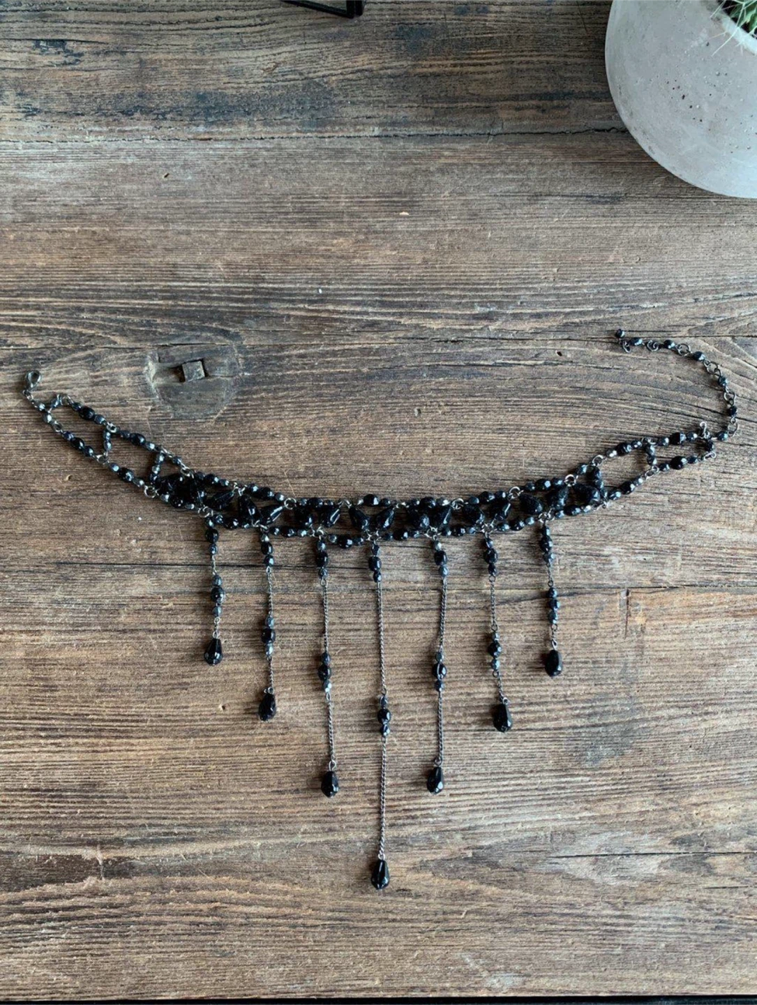 Black Beaded Dangle Necklace - photo 2