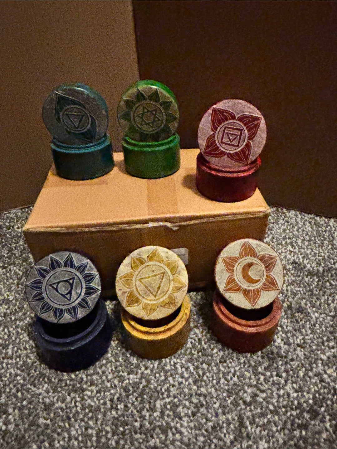 Chakra soap stone boxes