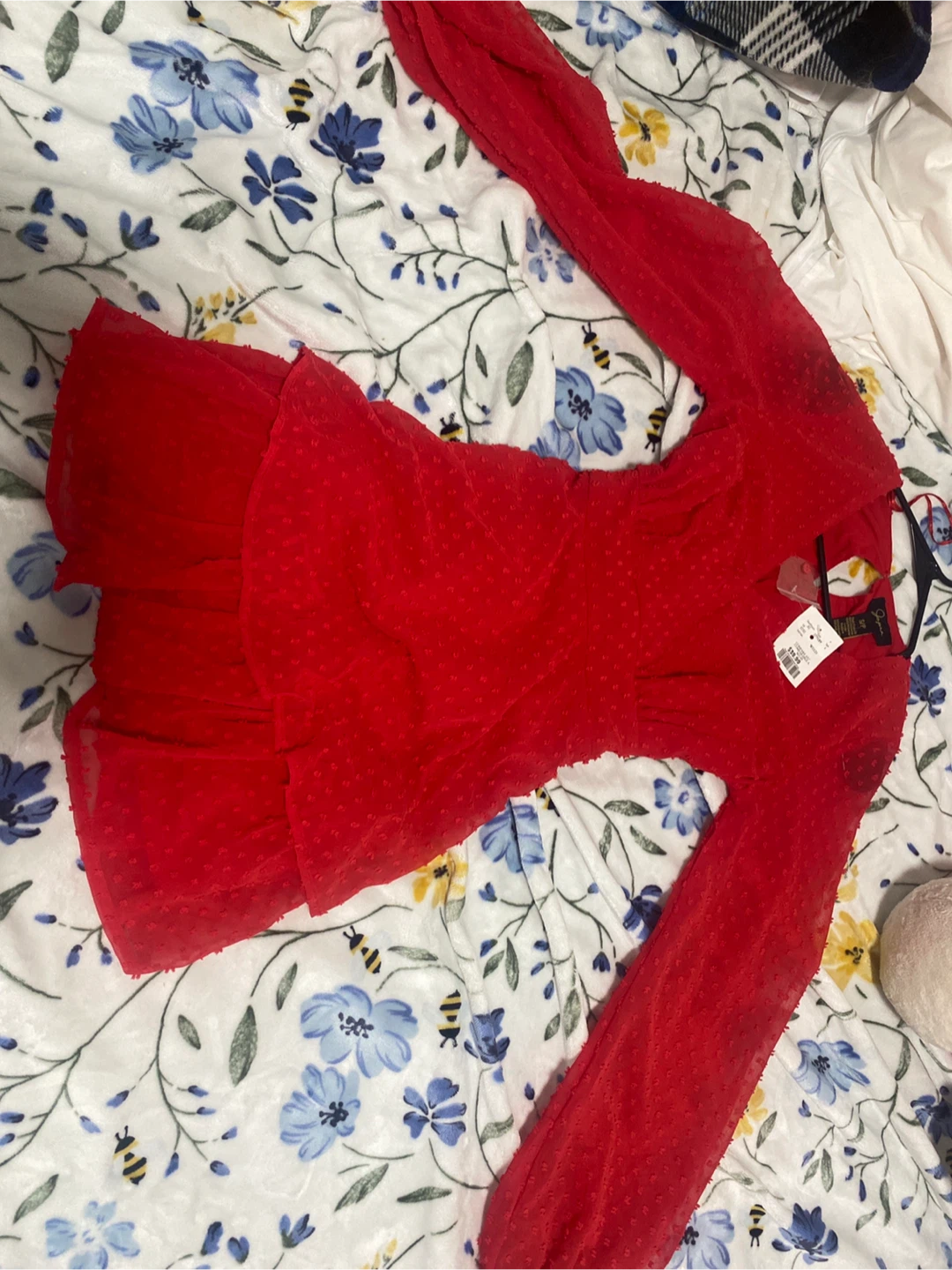 Jayne Red Long Sleeve Swiss Dot Dress - photo 2