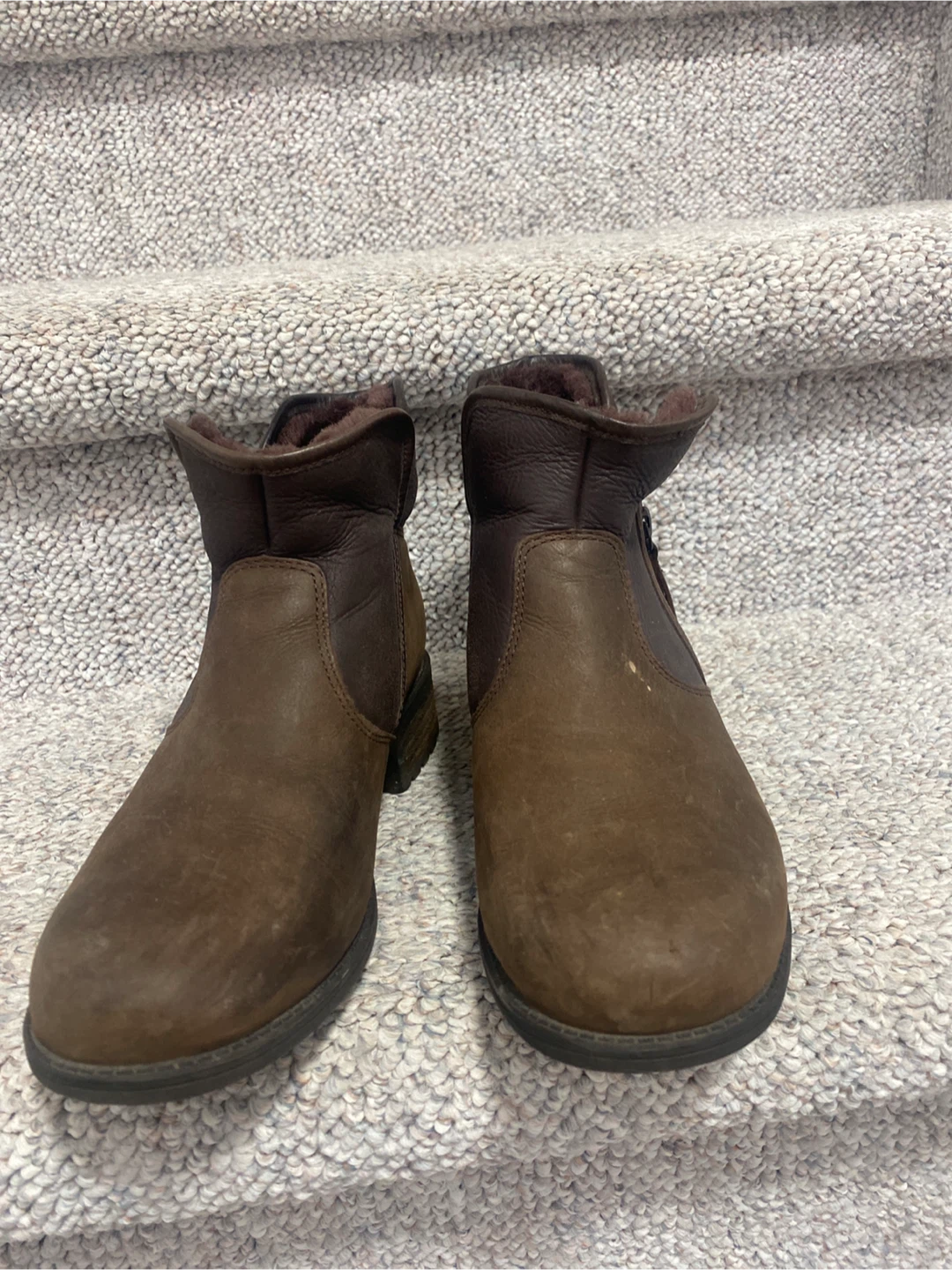Brown Leather Ankle Boots with Fur Lining