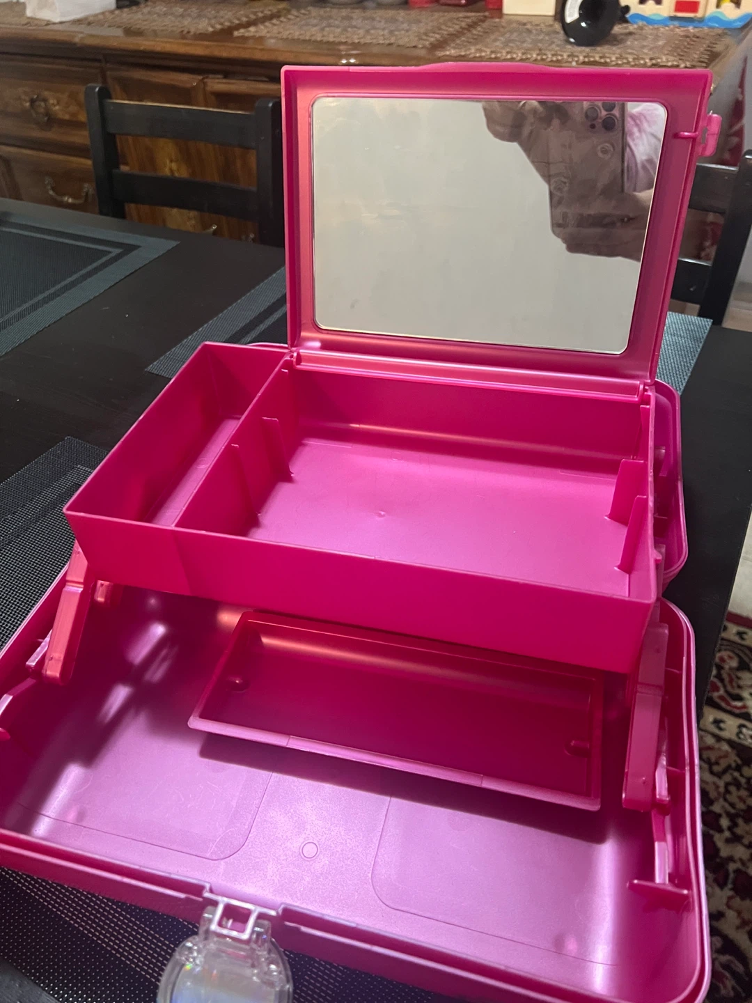 Pink Sparkle Vanity Makeup Train Case with Mirror - photo 3
