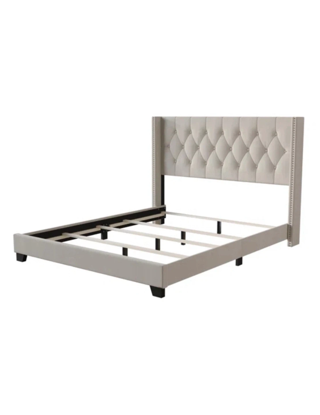 Queen Tufted Upholstered Bed Frame with Headboard - grey