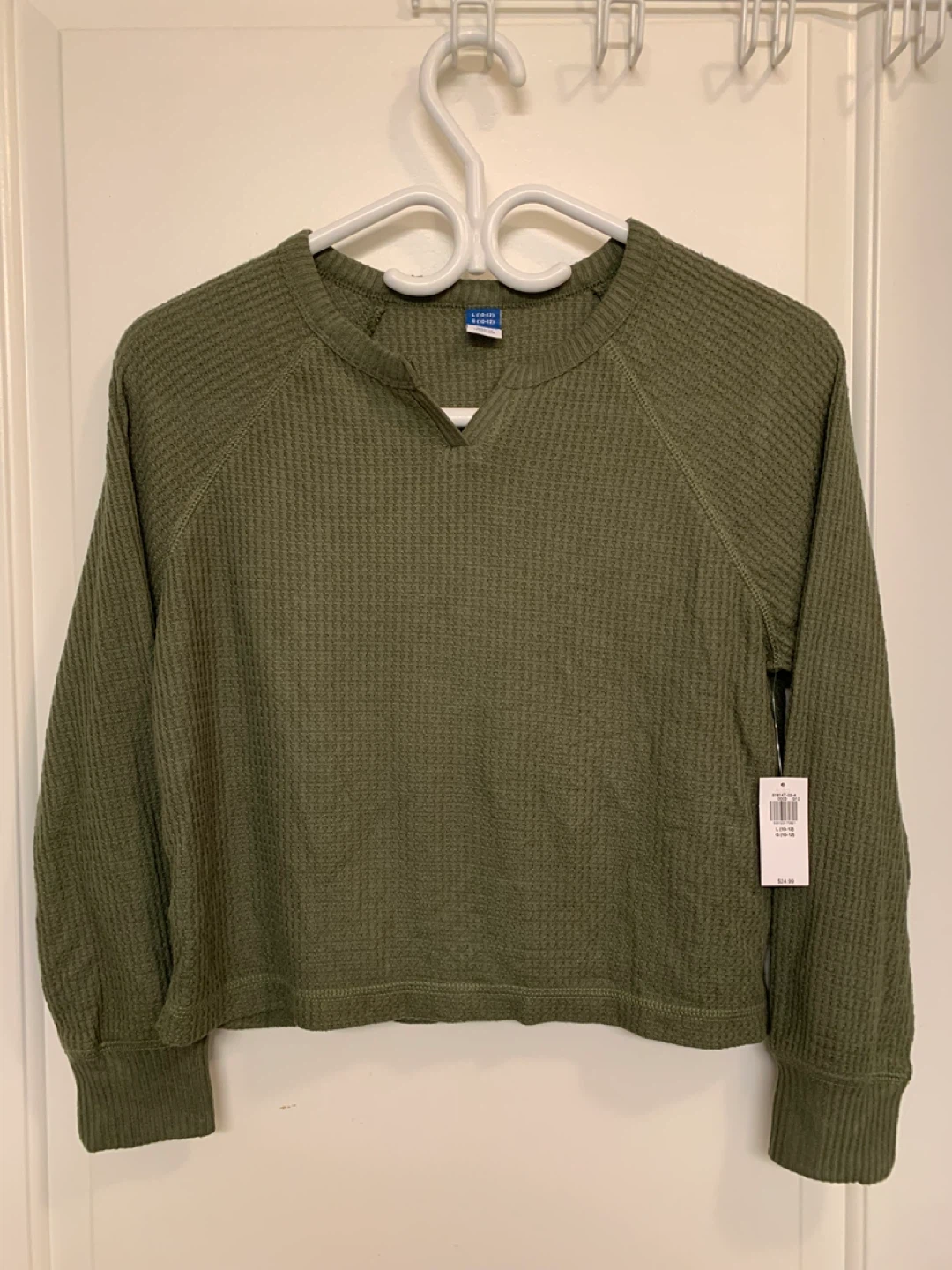 Old Navy Green Waffle Knit Long Sleeve Top  L (10-12) 🏆