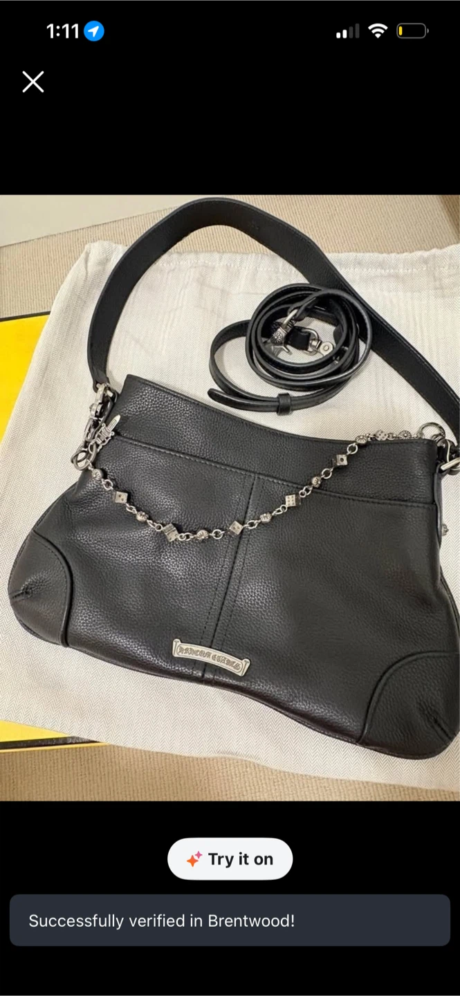 Vintage Christian Black Leather Shoulder Bag