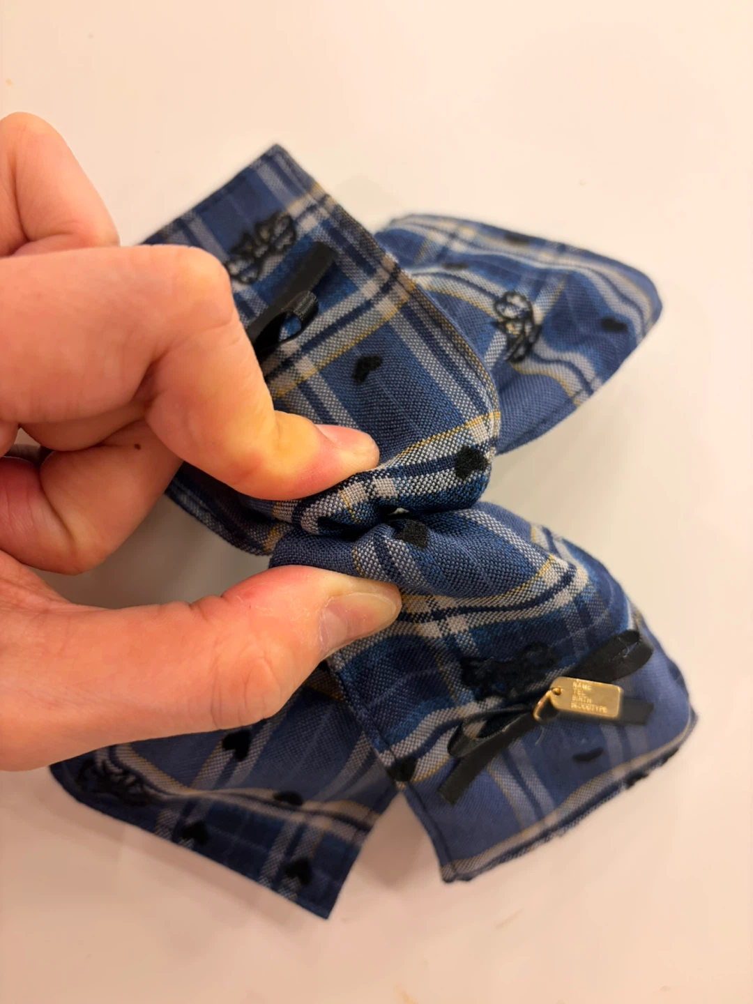 Blue Plaid Claw Clip with Black Hearts