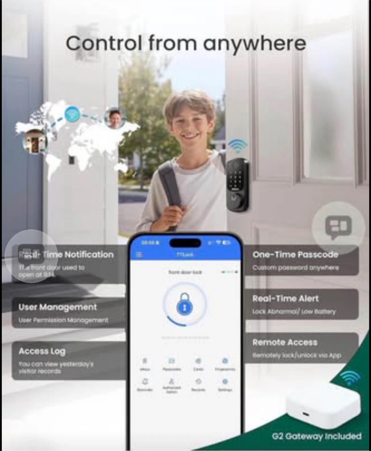 Smart Lock with Fingerprint and Keypad, includes G2 Gateway - photo 3