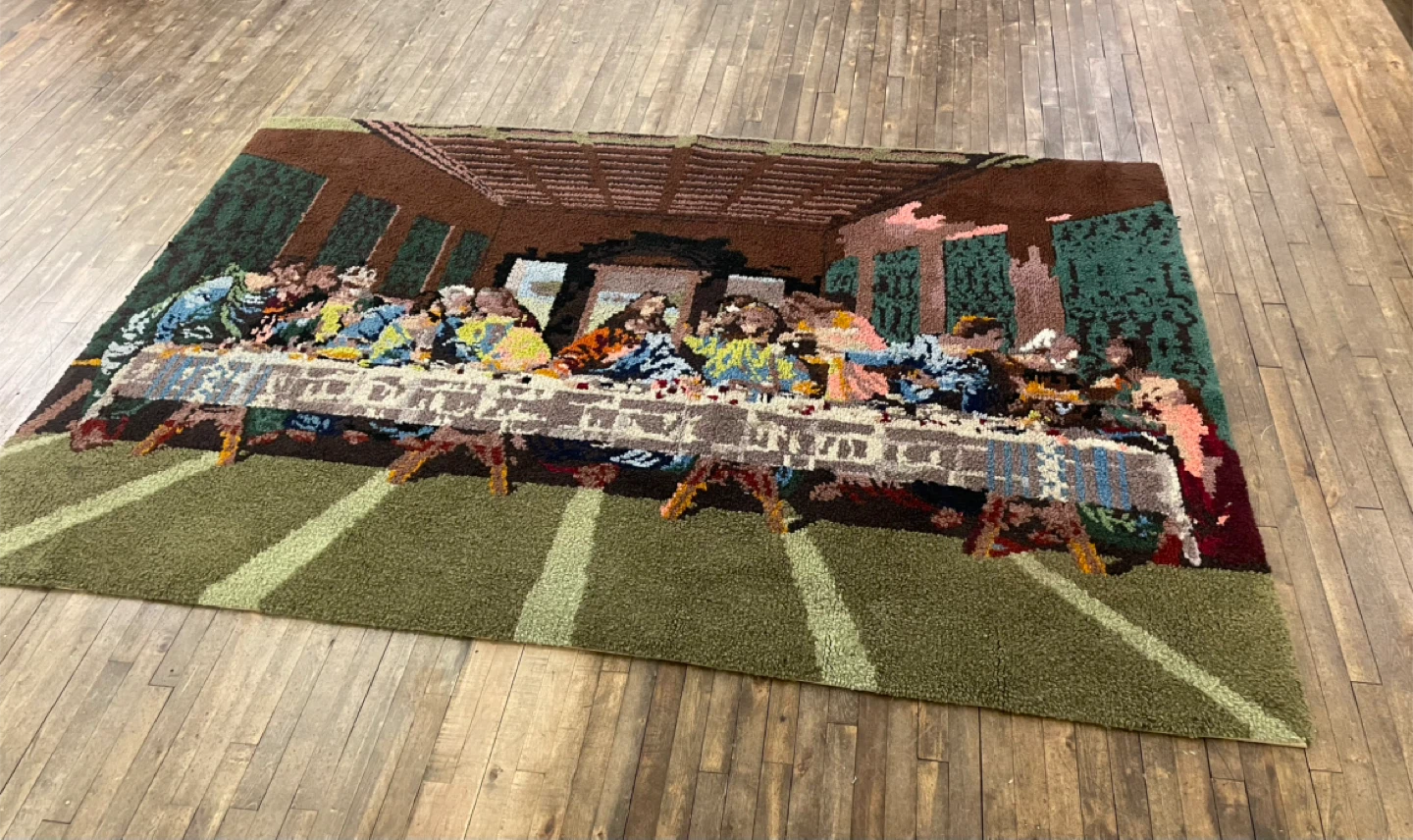 VINTAGE MASSIVE Last Supper Latch Hook Rug