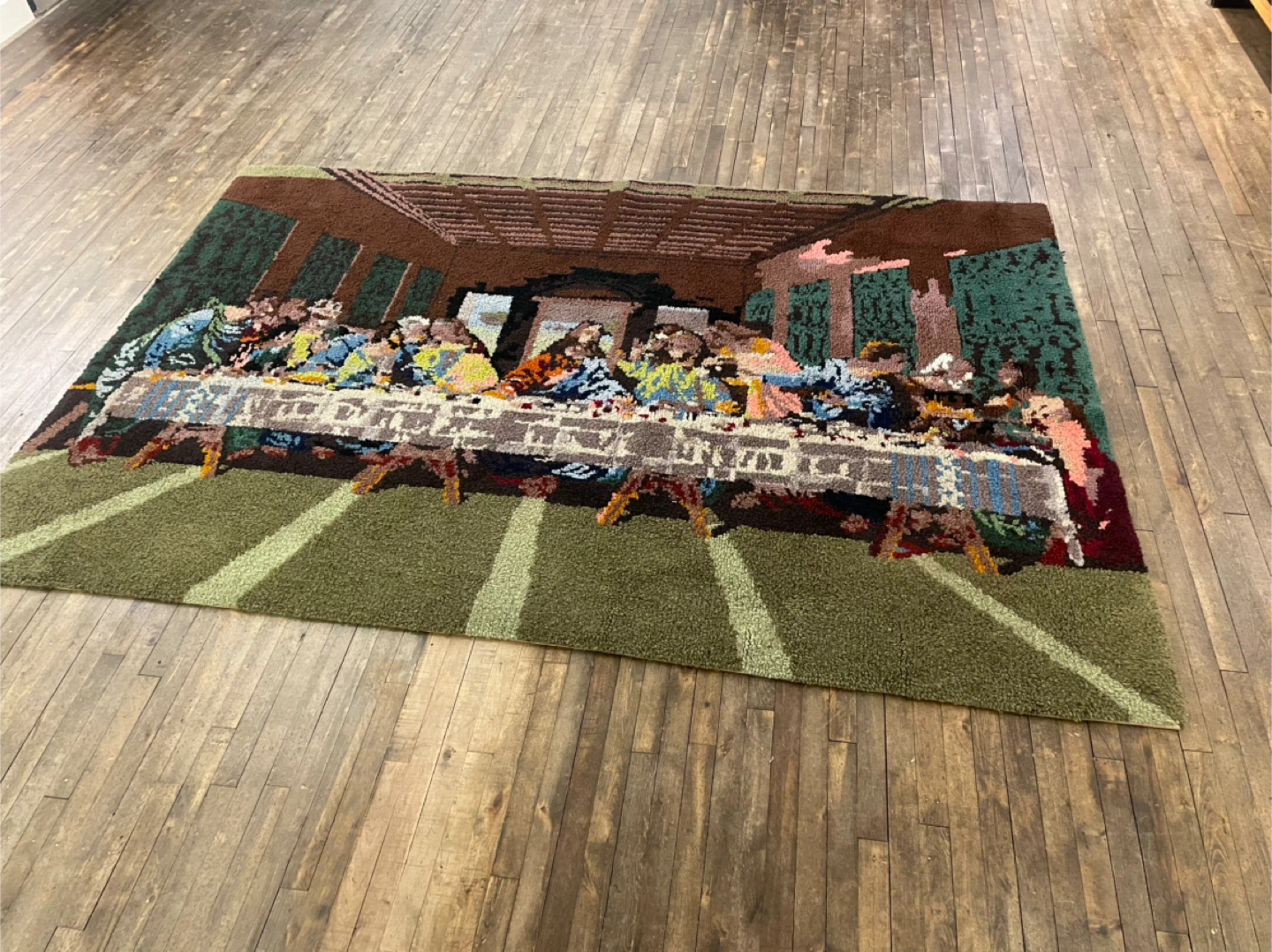 VINTAGE MASSIVE Last Supper Latch Hook Rug - photo 4