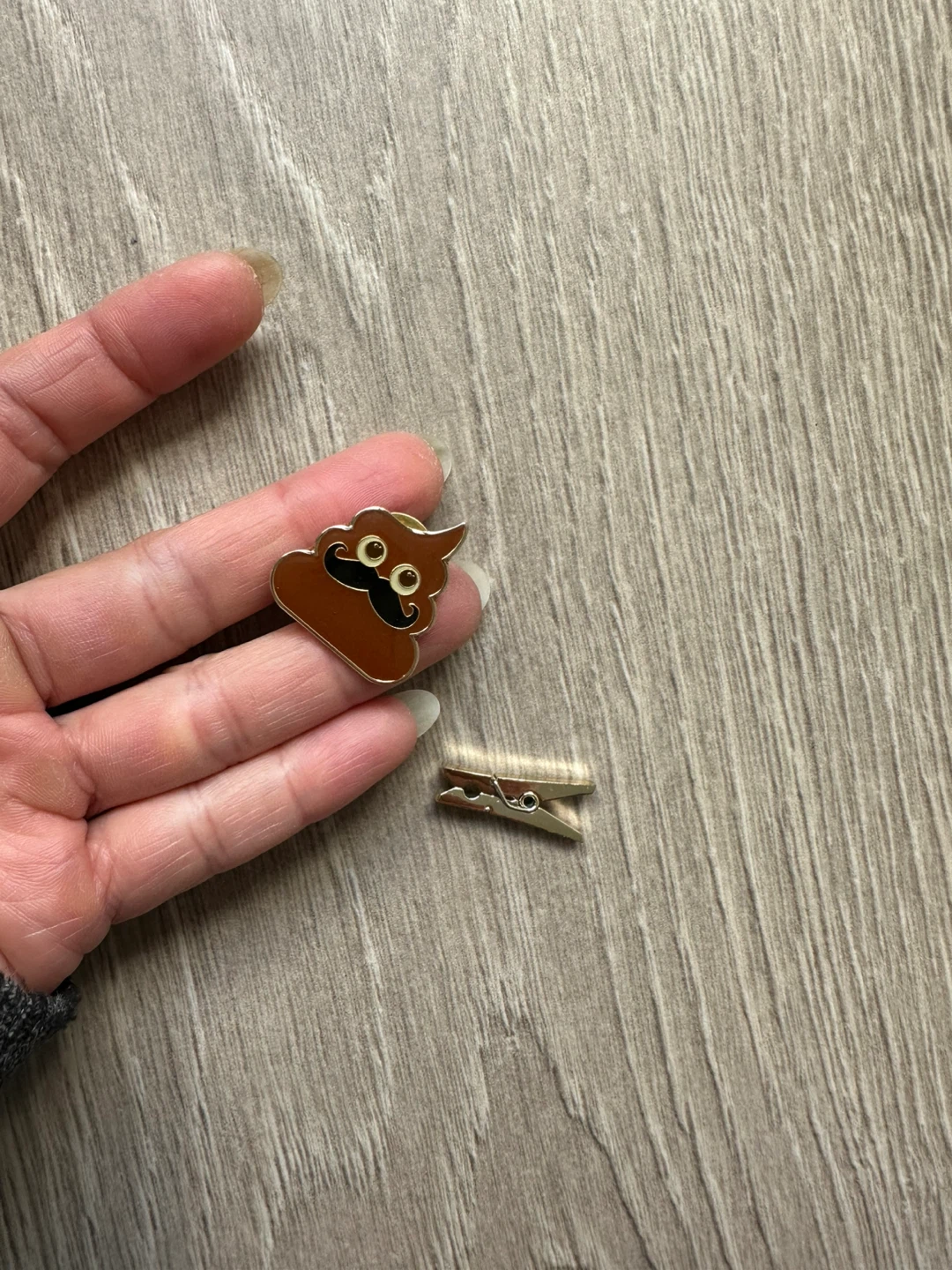 Poop Emoji Pin with Moustache