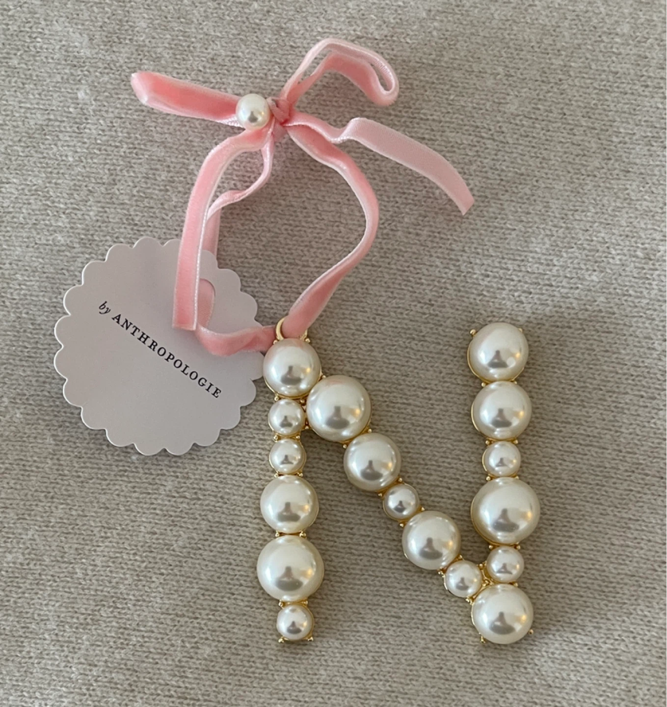 NEW Anthropologie Pearl Initial Ornament "N"
