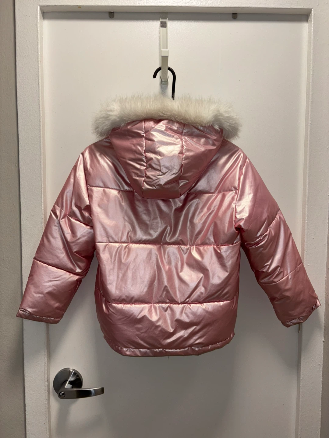 Girls Pink Puffer Jacket with Faux Fur Hood Size 11 Kids - photo 4